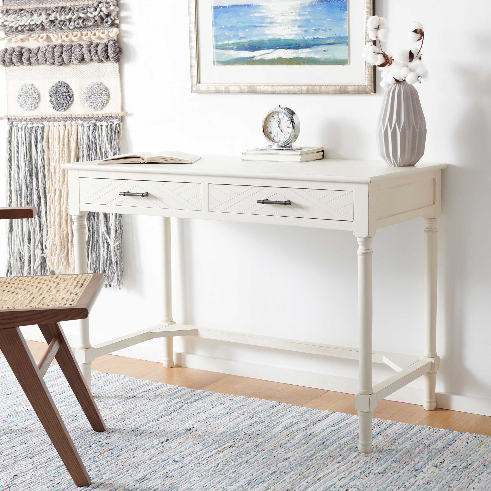 Mckenna 2 Drawer Desk Distressed White - Image 4