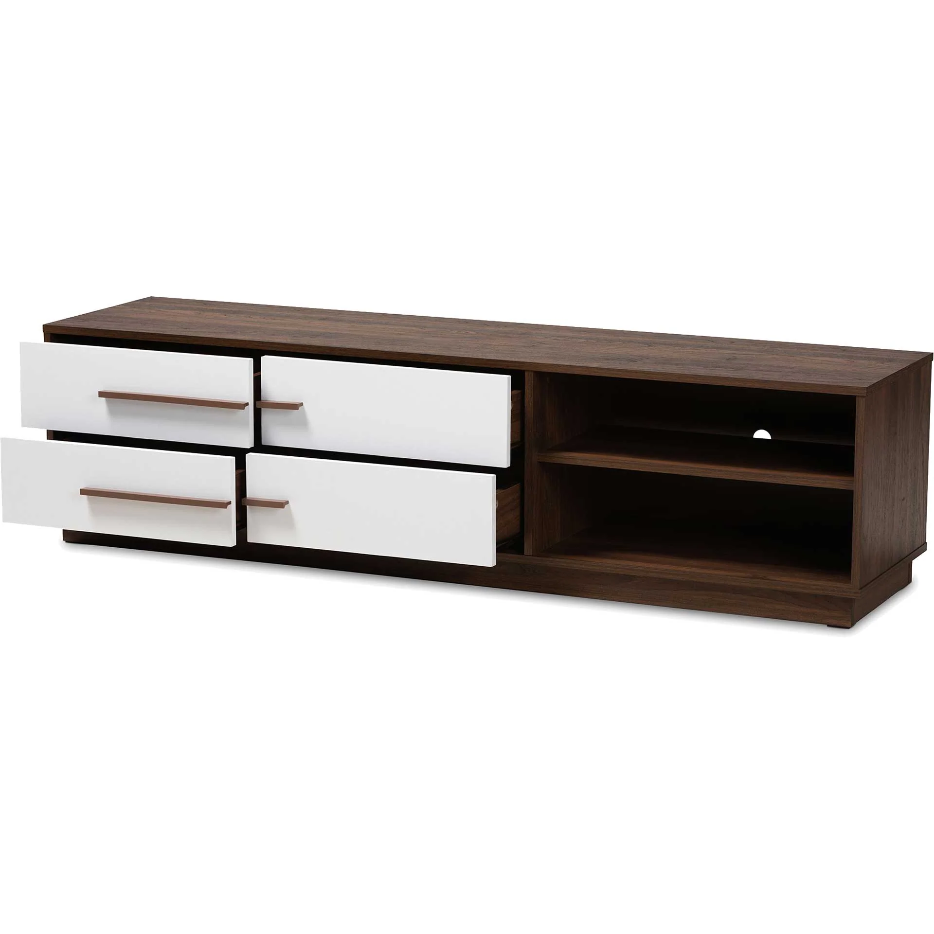 Mega 4-Drawer TV Stand White/Walnut - Image 4