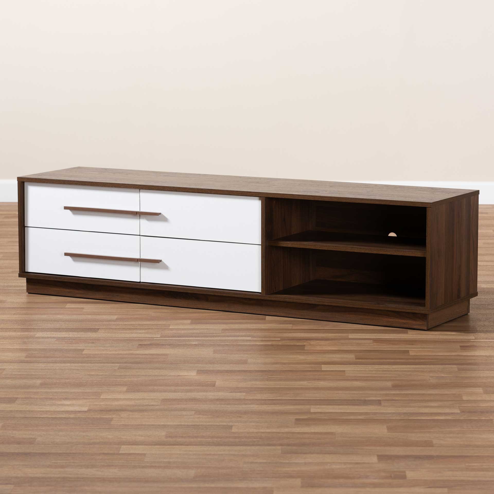 Mega 4-Drawer TV Stand White/Walnut - Image 7