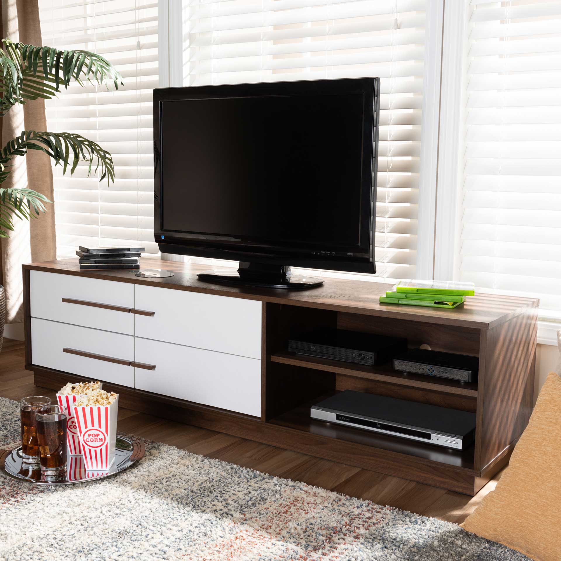 Mega 4-Drawer TV Stand White/Walnut - Image 8