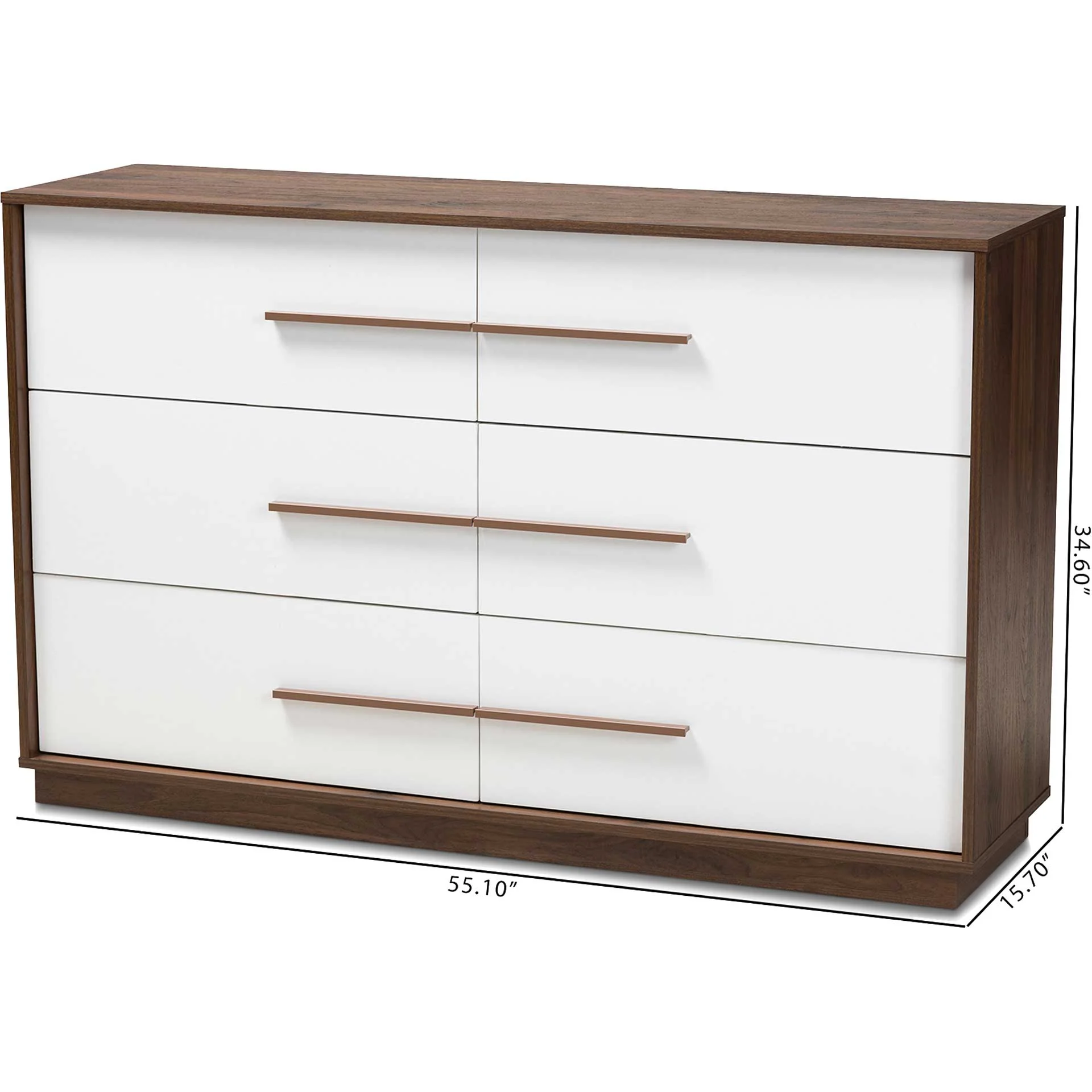 Mega 6-Drawer Dresser White/Walnut - Image 6