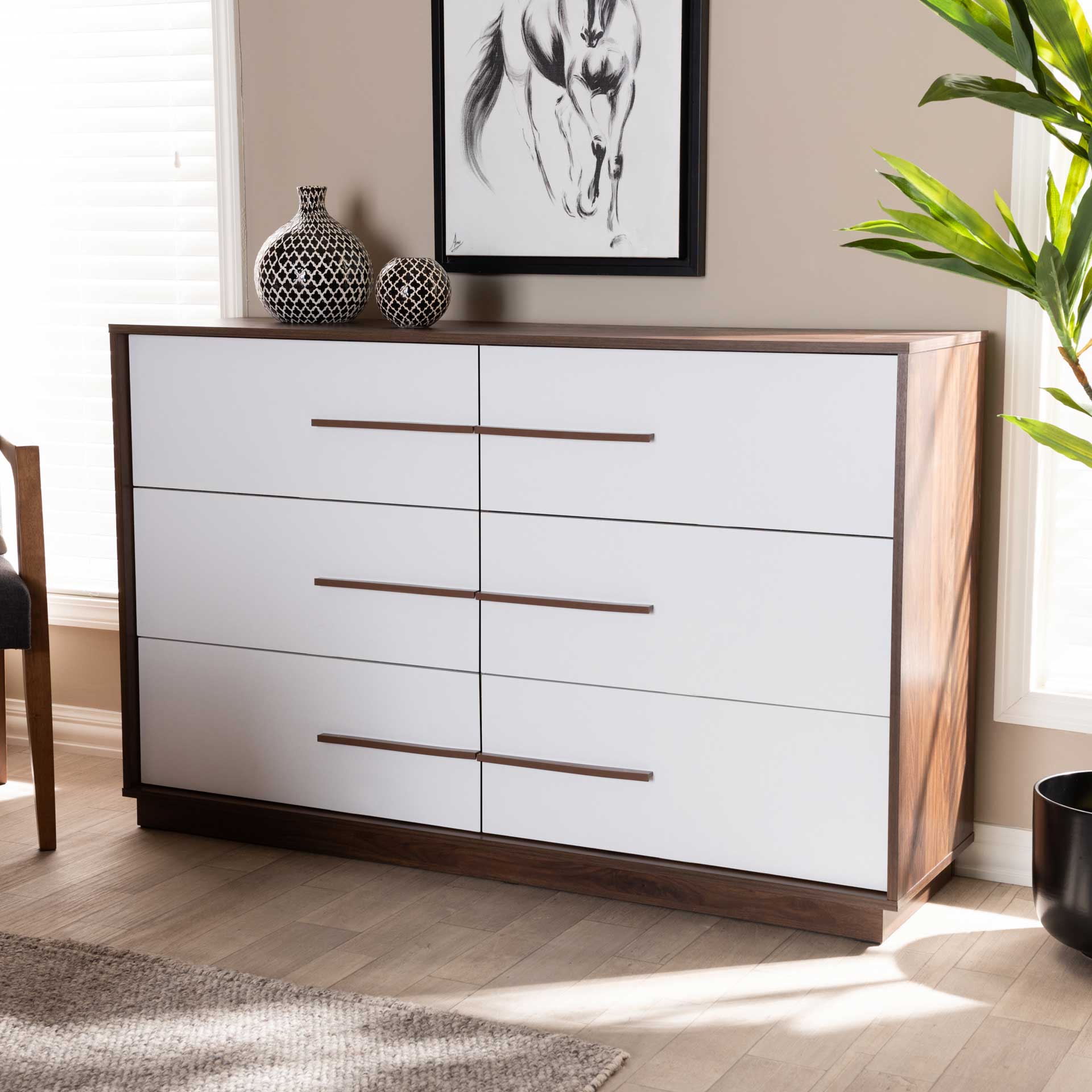 Mega 6-Drawer Dresser White/Walnut - Image 8