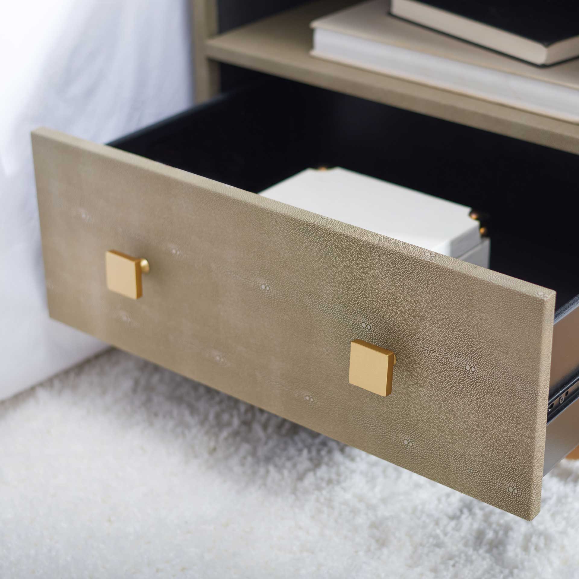 Melina 1 Shelf 1 Drawer Nightstand Light Taupe/Brass - Image 7