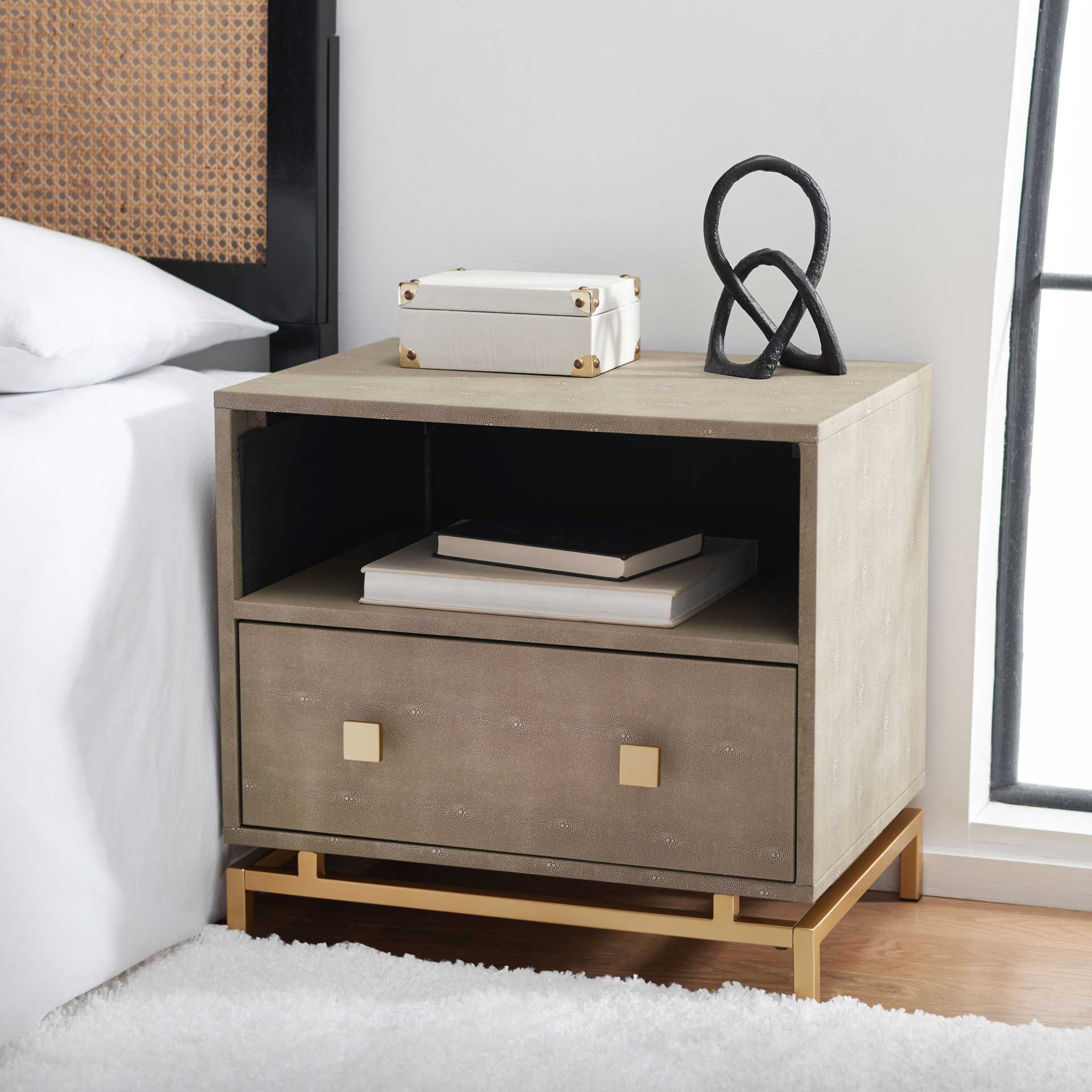 Melina 1 Shelf 1 Drawer Nightstand Light Taupe/Brass - Image 8