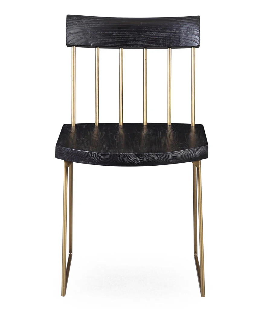 Memphis Pine Chair  Matte Black/Brush Brass (Set of 2) - Image 4