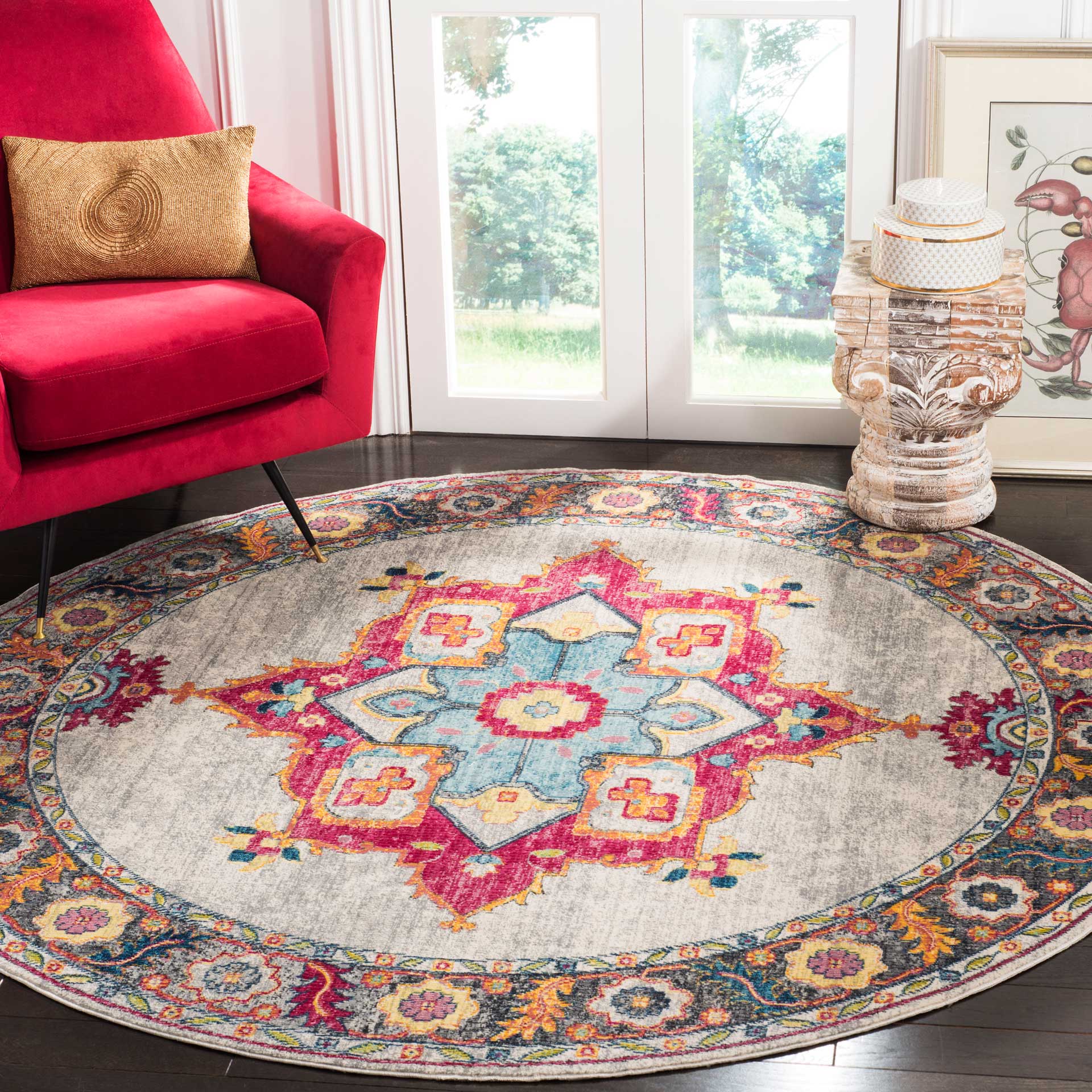 Merlot Cream/Red Round Rug - Image 3