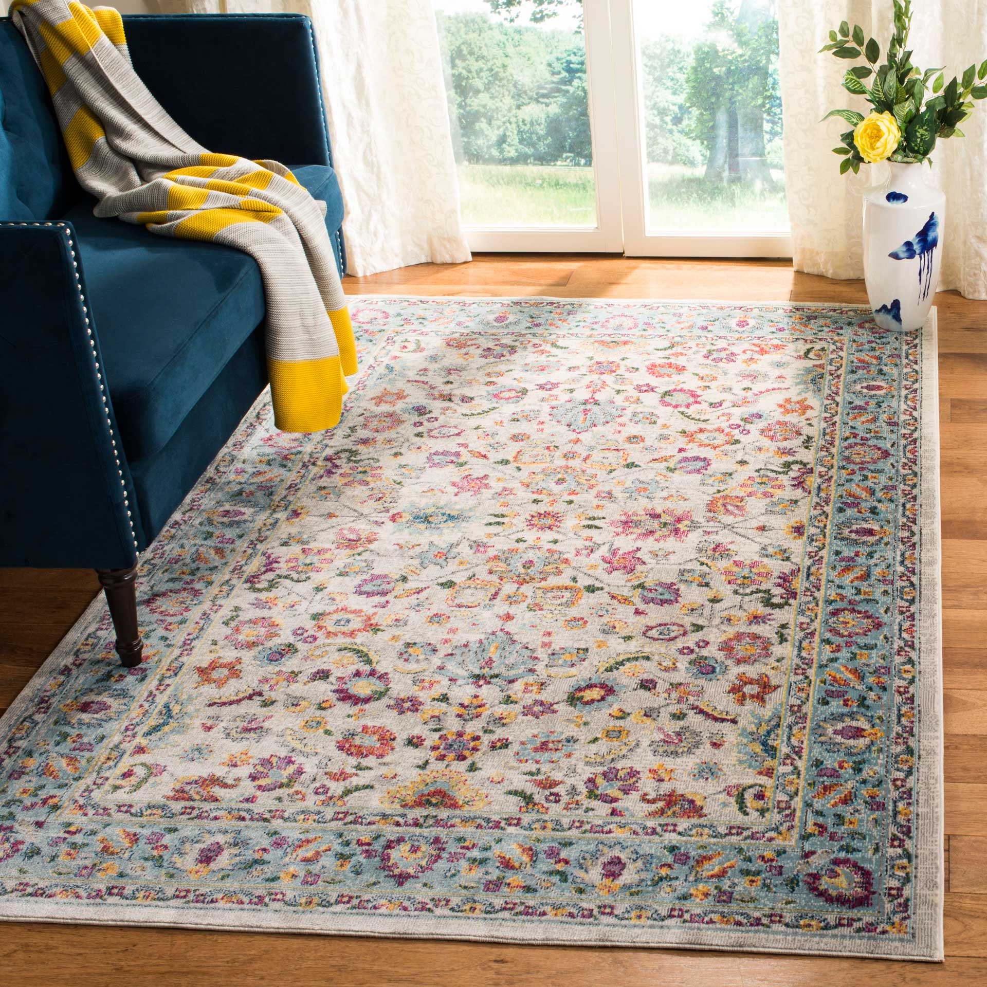 Merlot Cream/Teal Area Rug - Image 7