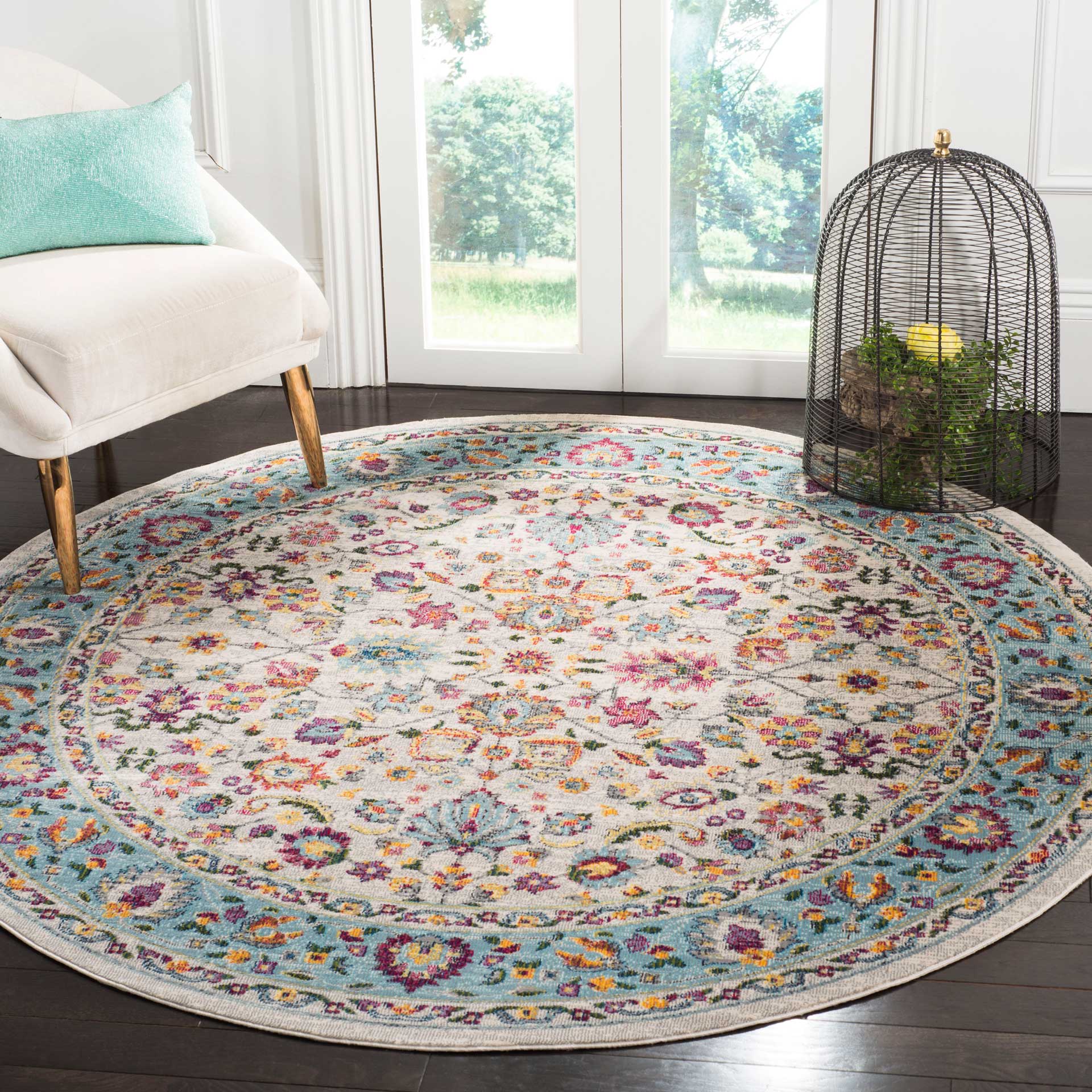 Merlot Cream/Teal Round Rug - Image 3