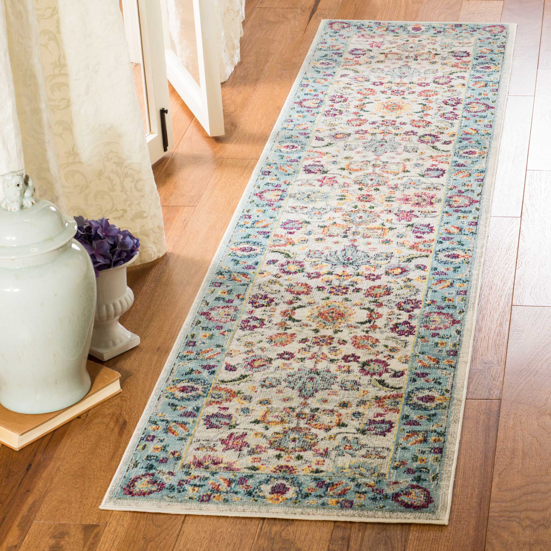 Merlot Cream/Teal Runner Rug - Image 2