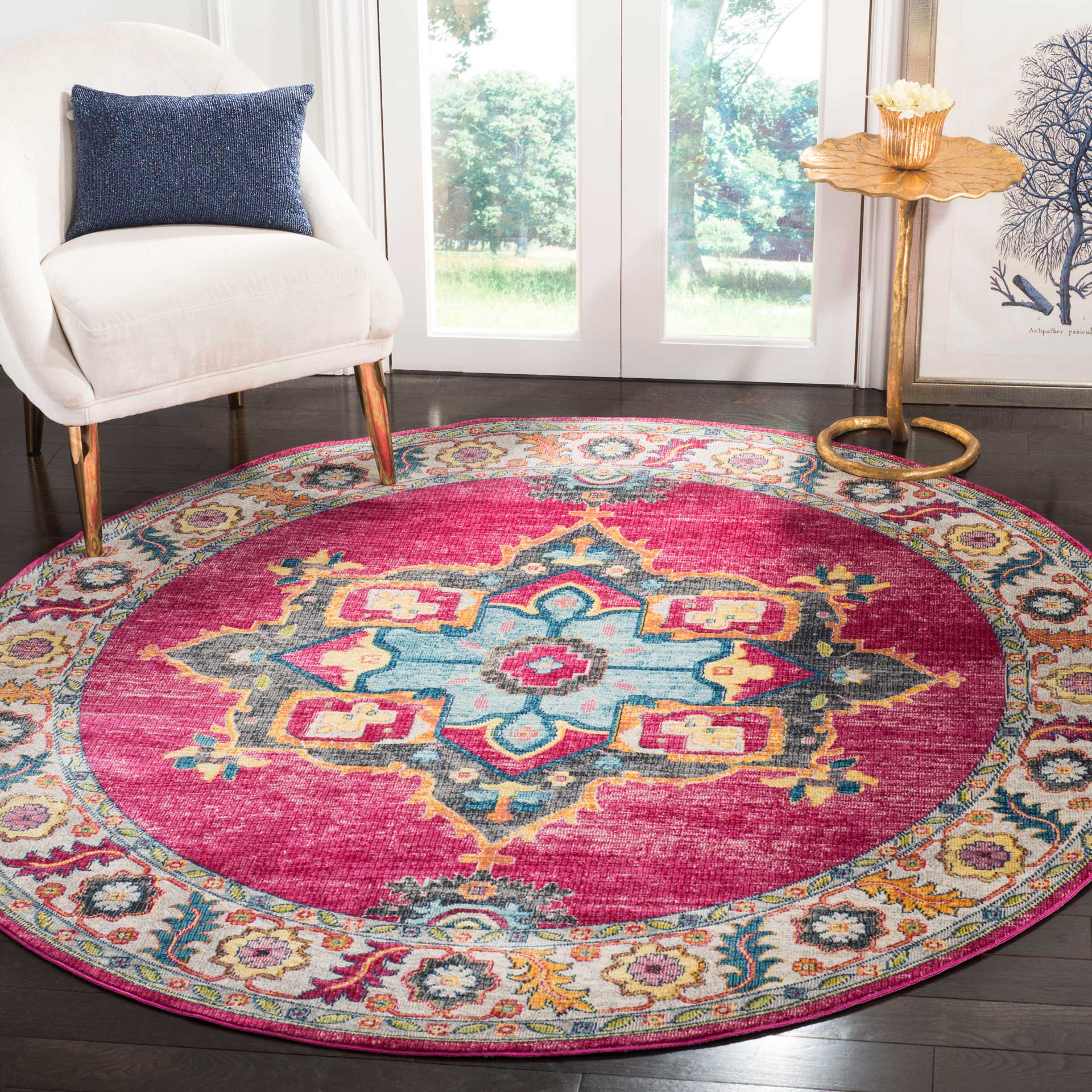 Merlot Fuchsia/Multi Round Rug - Image 3