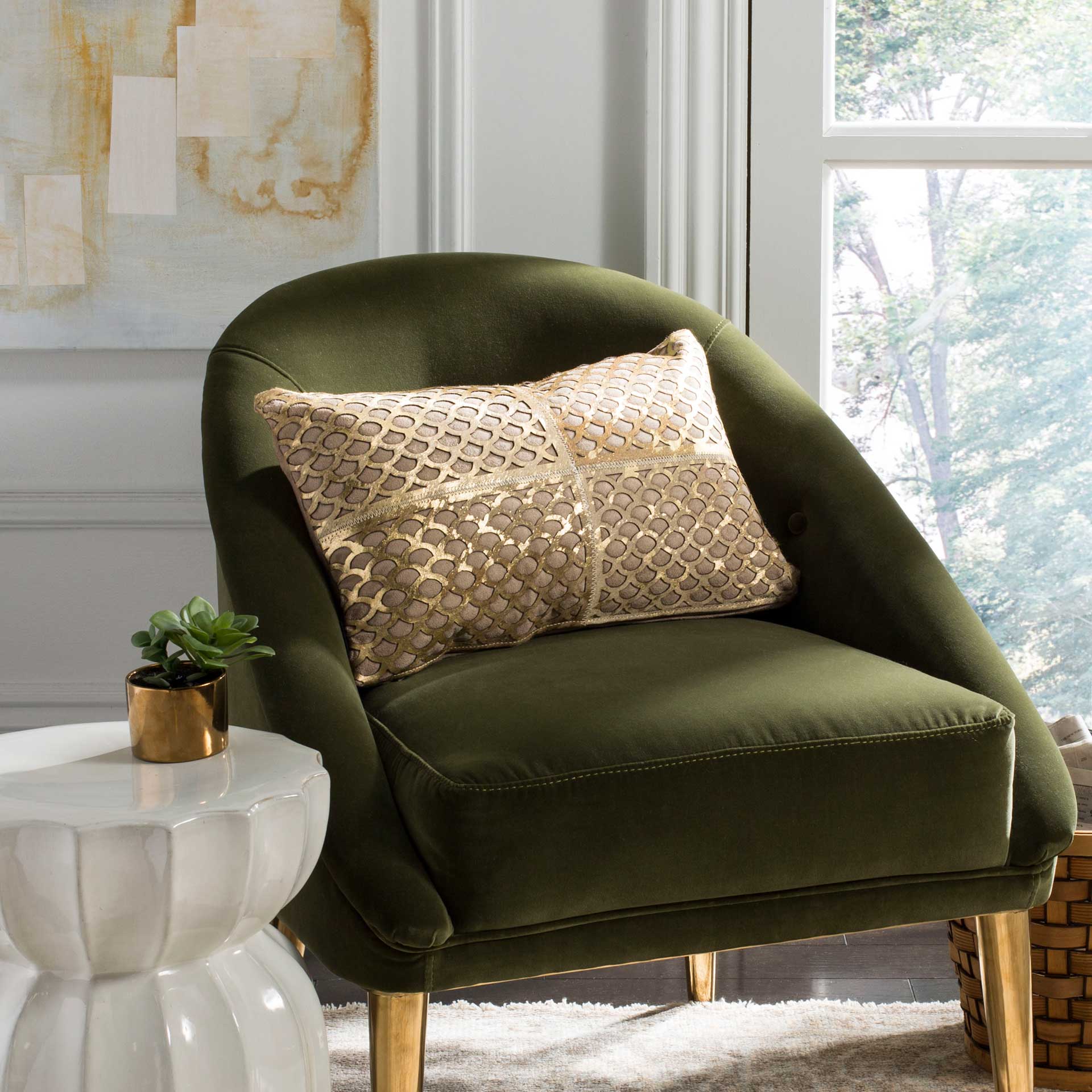 Metallic Fin Cowhide Pillow Beige/Gold - Image 4