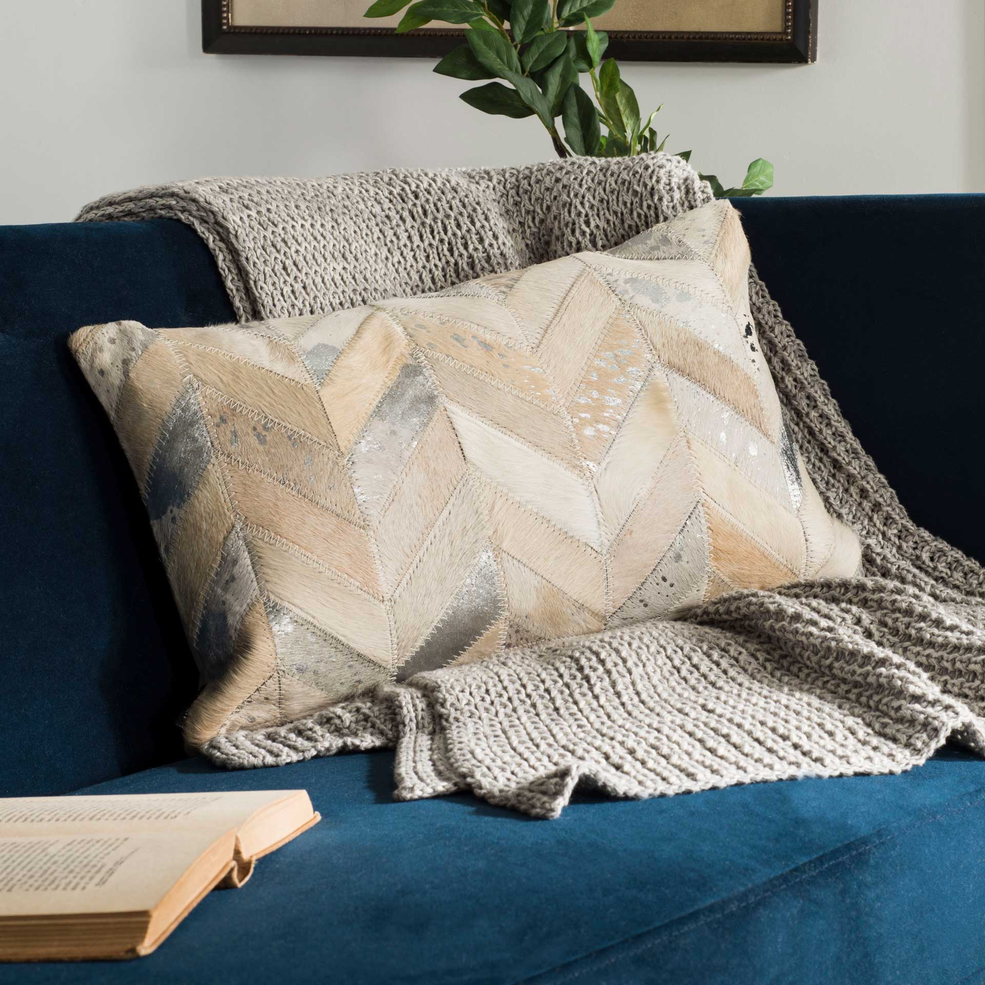 Metallic Herringbone Cowhide Pillow Beige/Gold - Image 6