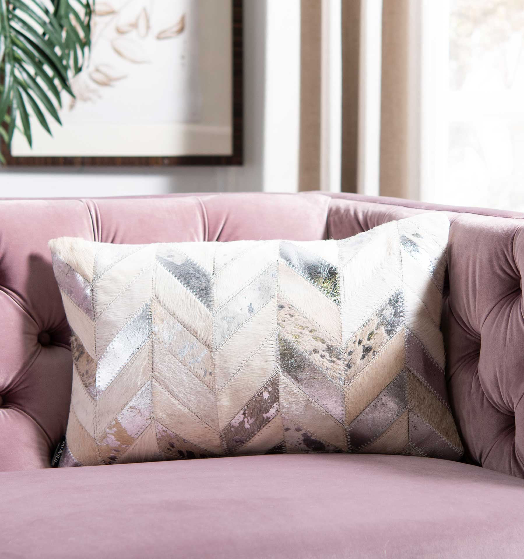 Metallic Herringbone Cowhide Pillow Beige/Gold - Image 7