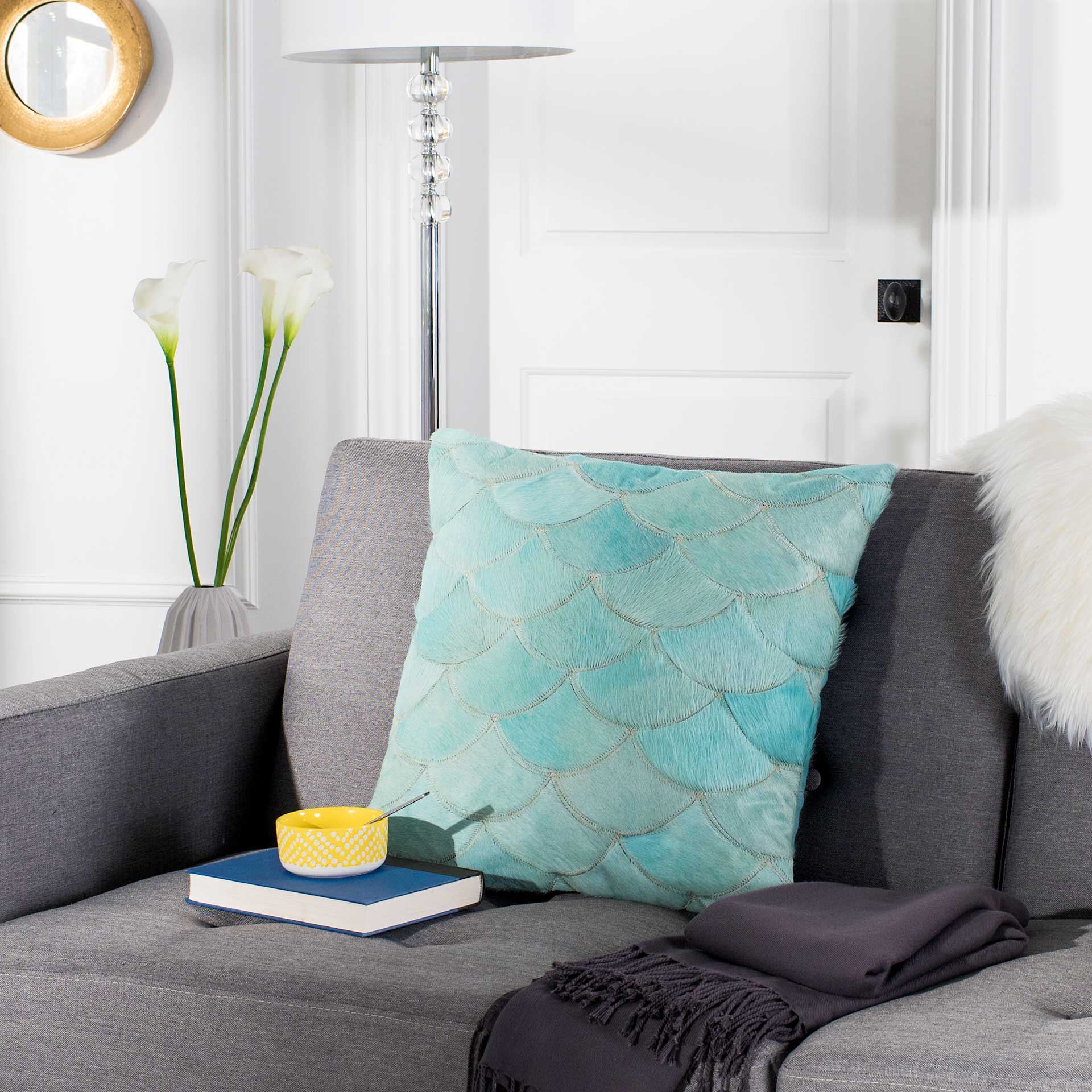 Metallic Scale Cowhide Pillow Teal - Image 3