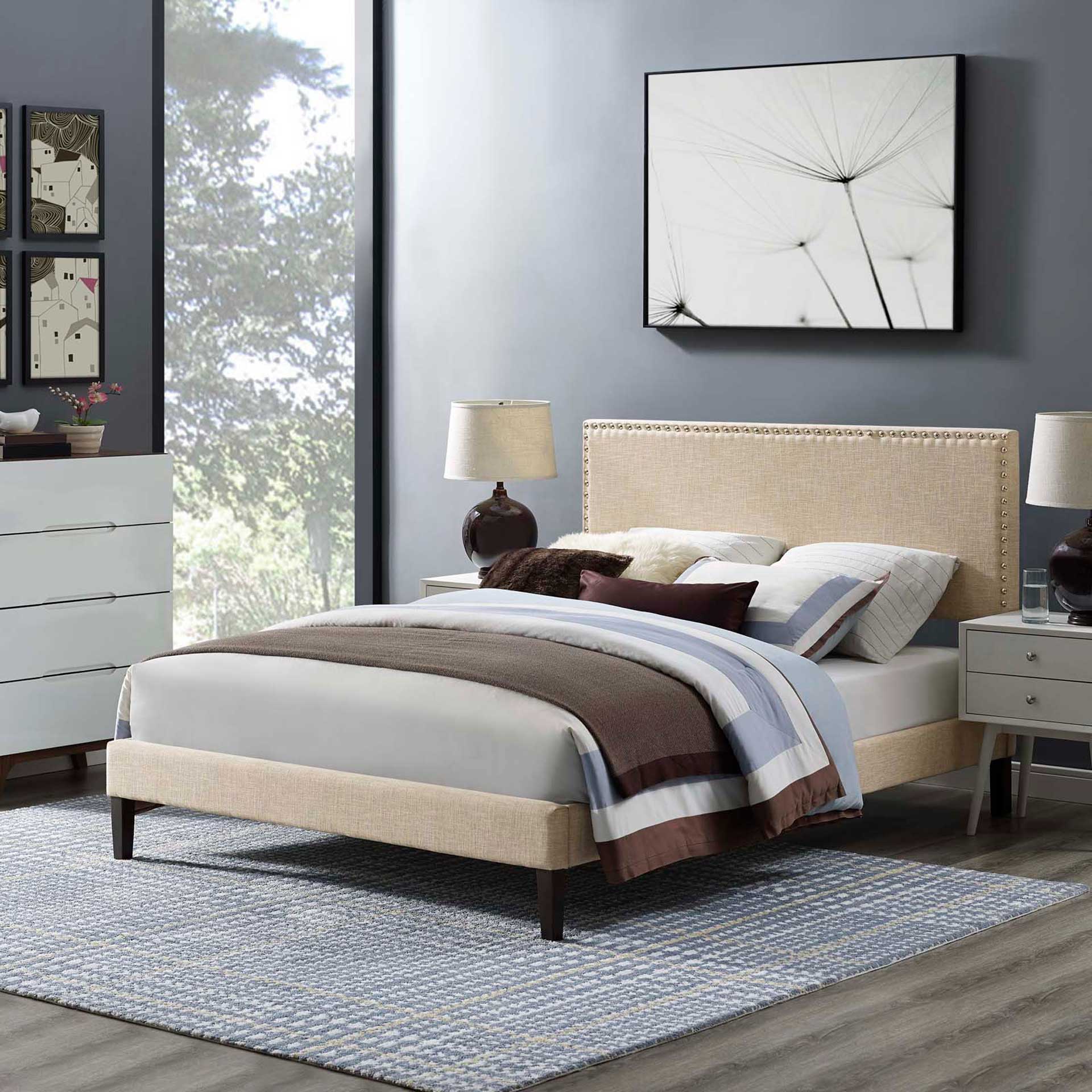 Methow Fabric Platform Bed Beige - Image 5