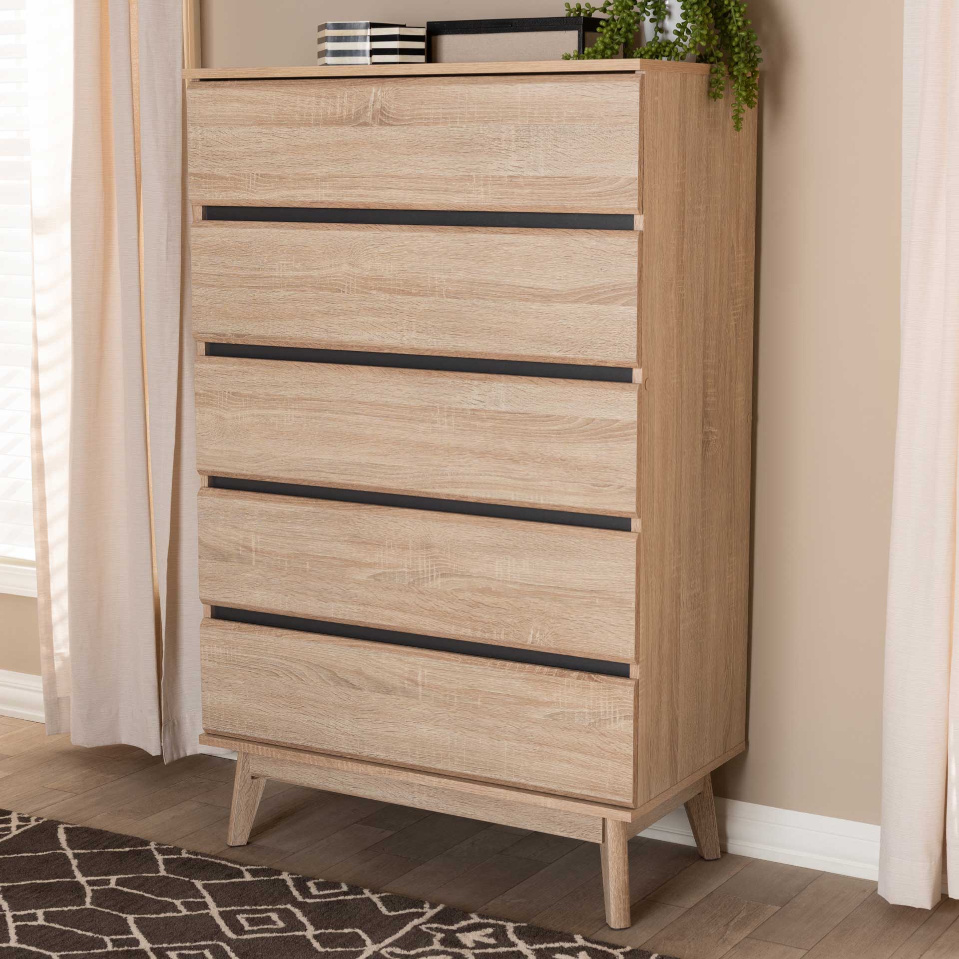 Miabella 5-Drawer Chest Oak/Dark Gray - Image 10