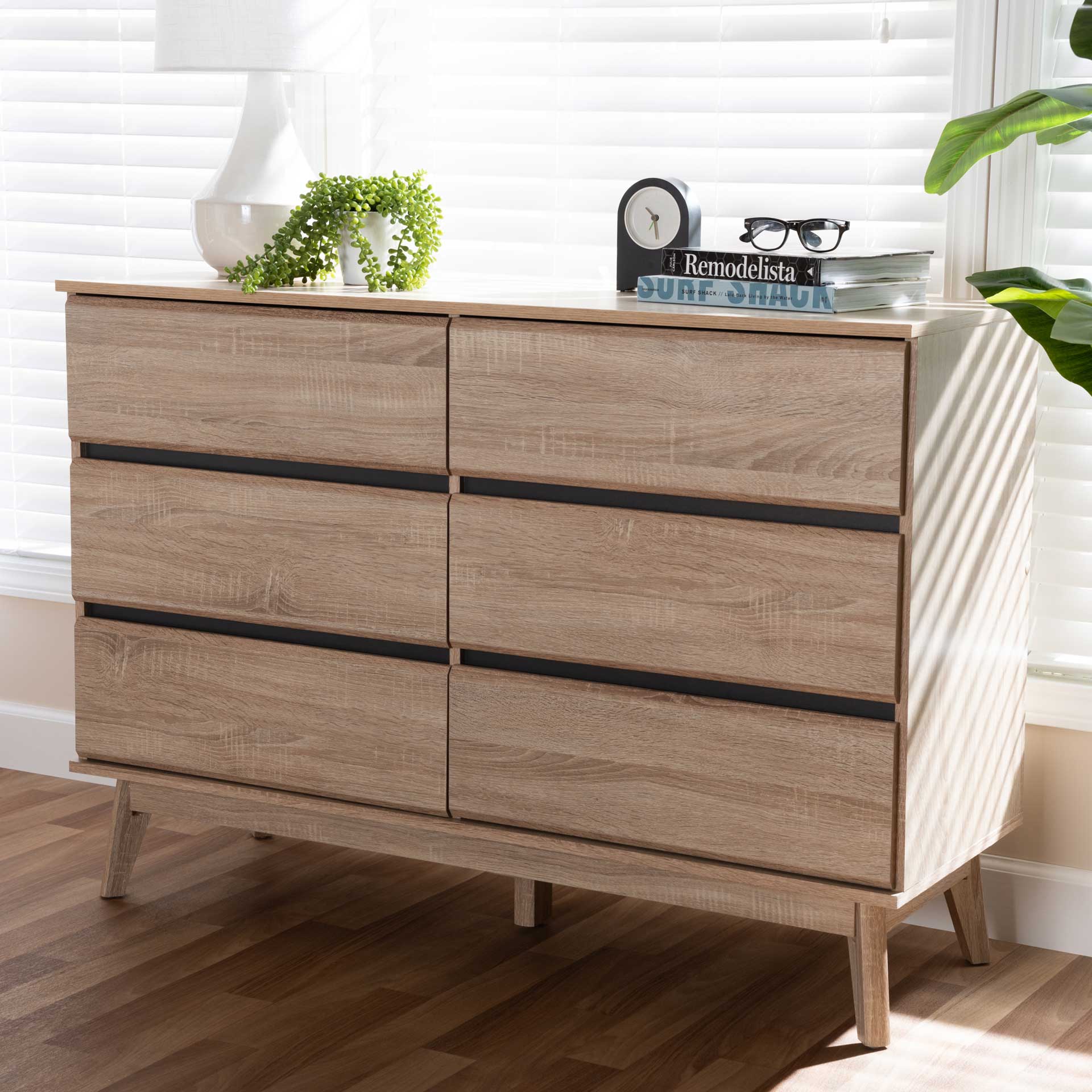 Miabella 6-Drawer Dresser Oak/Dark Gray - Image 10