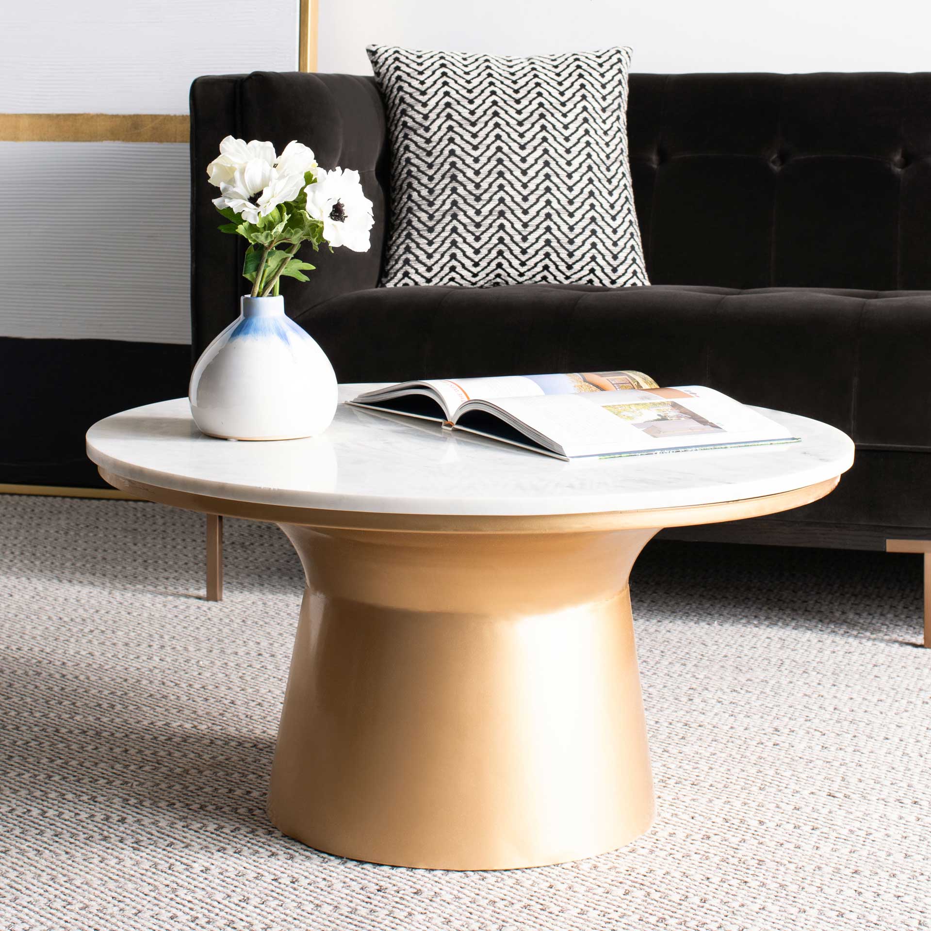 Michael Pedestal Coffee Table White/Brass - Image 3