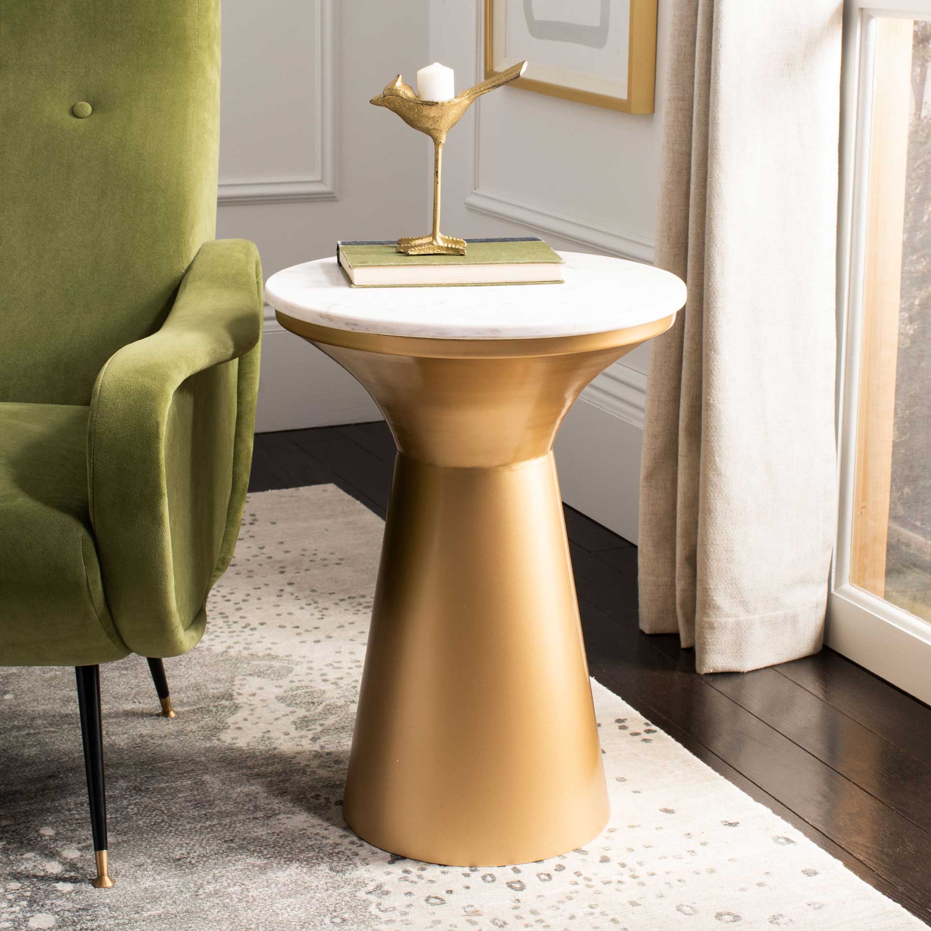 Michael Pedestal End Table White/Brass - Image 3