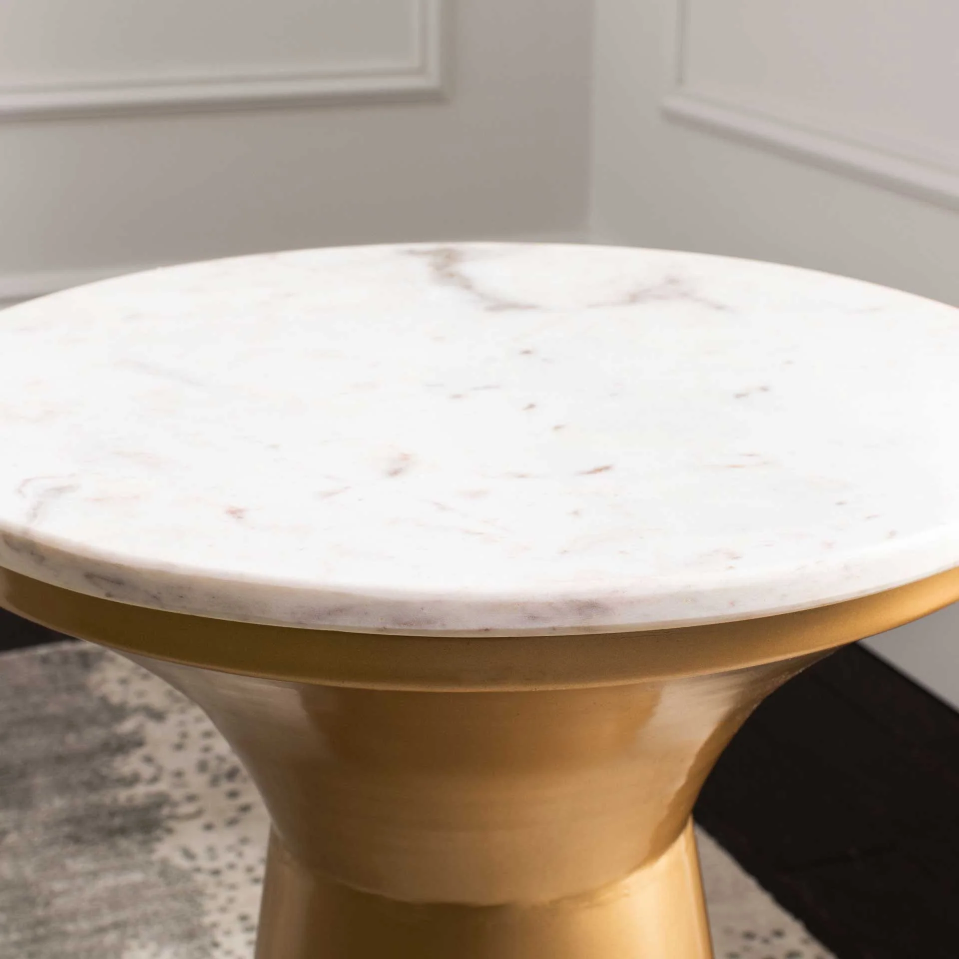 Michael Pedestal End Table White/Brass - Image 4