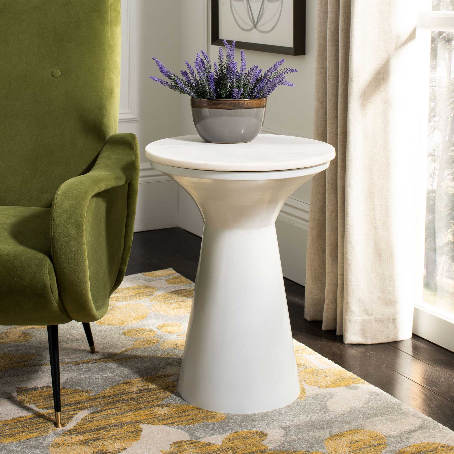 Michael Pedestal End Table White Marble/White - Image 6