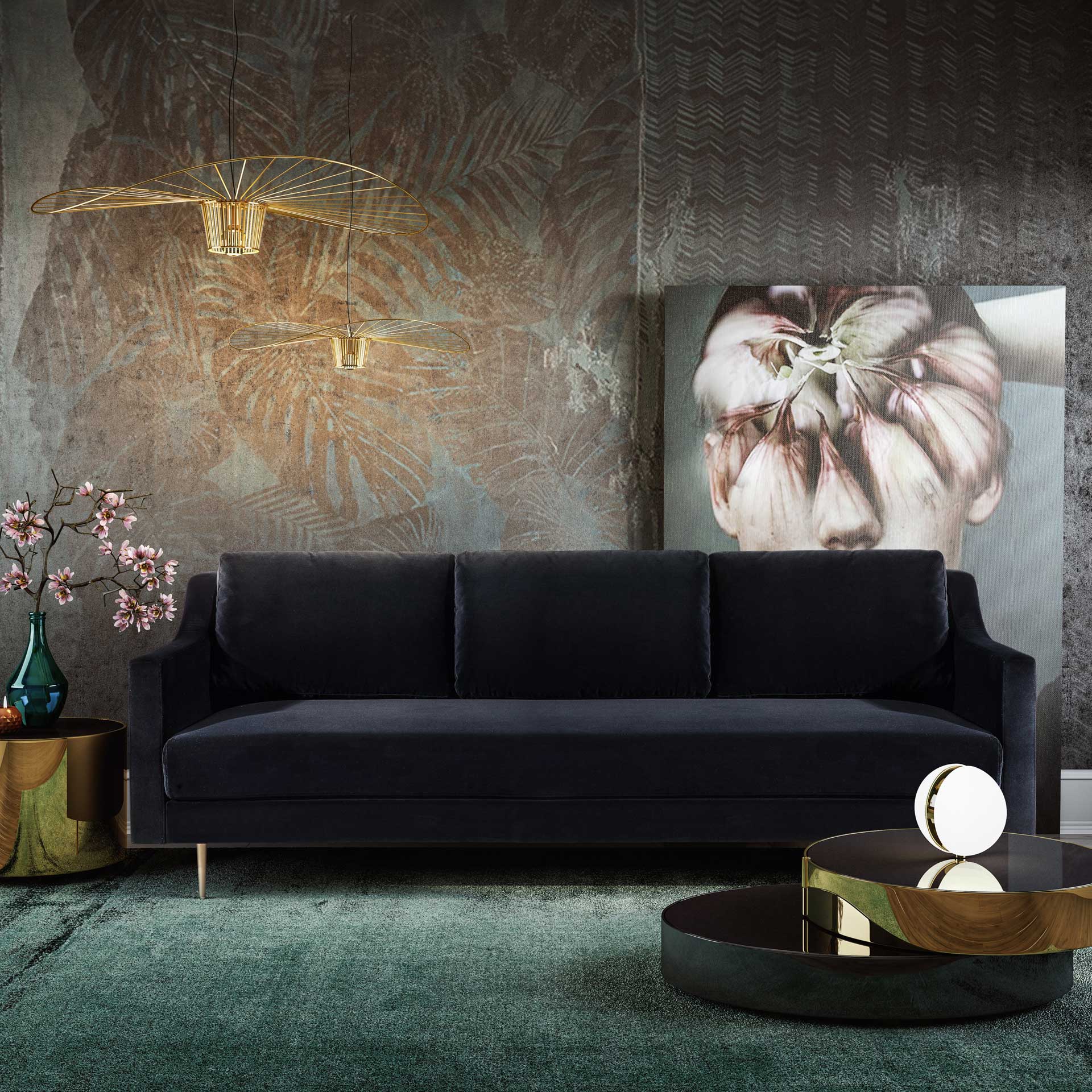 Midnight Velvet Sofa Black - Image 9