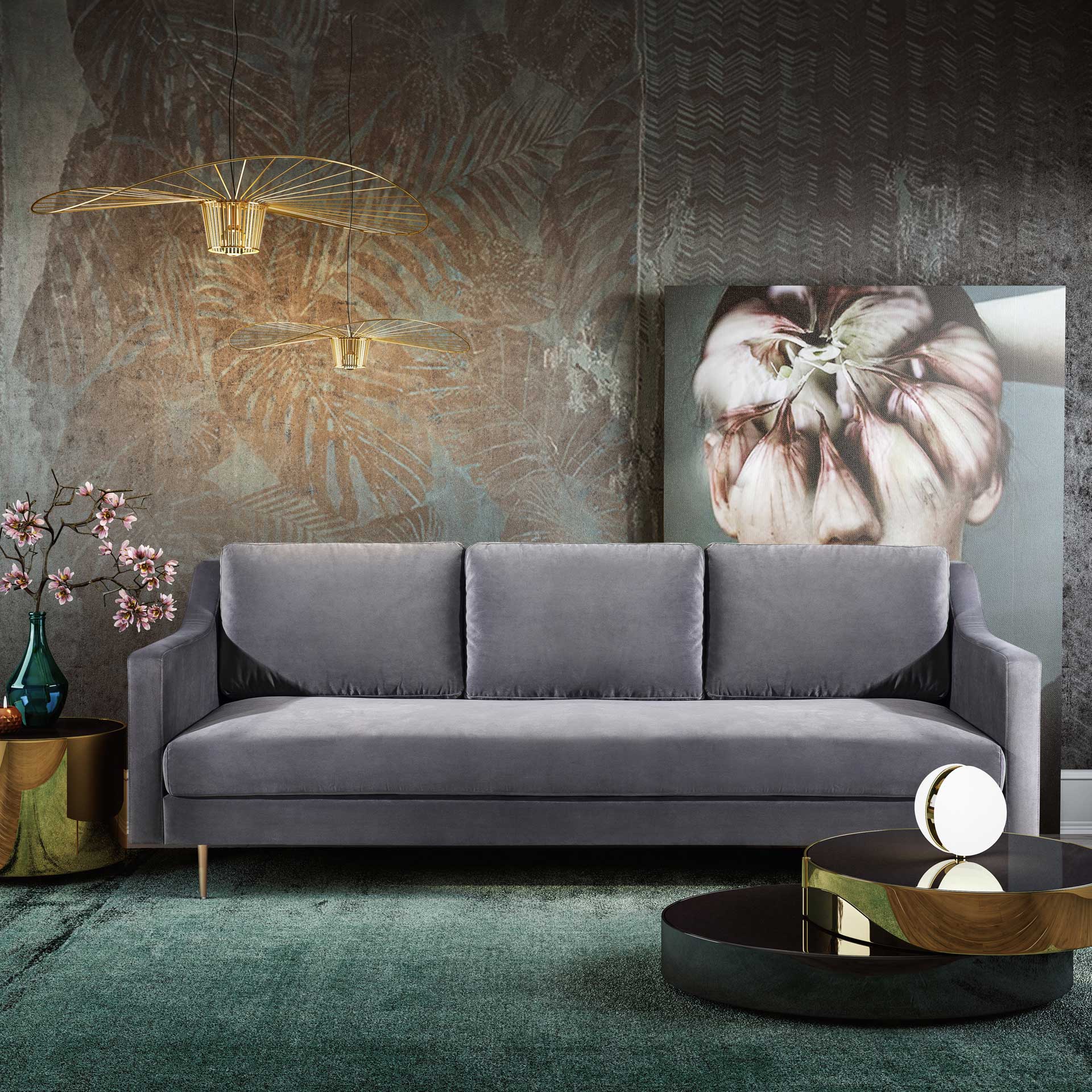 Midnight Velvet Sofa Gray - Image 10
