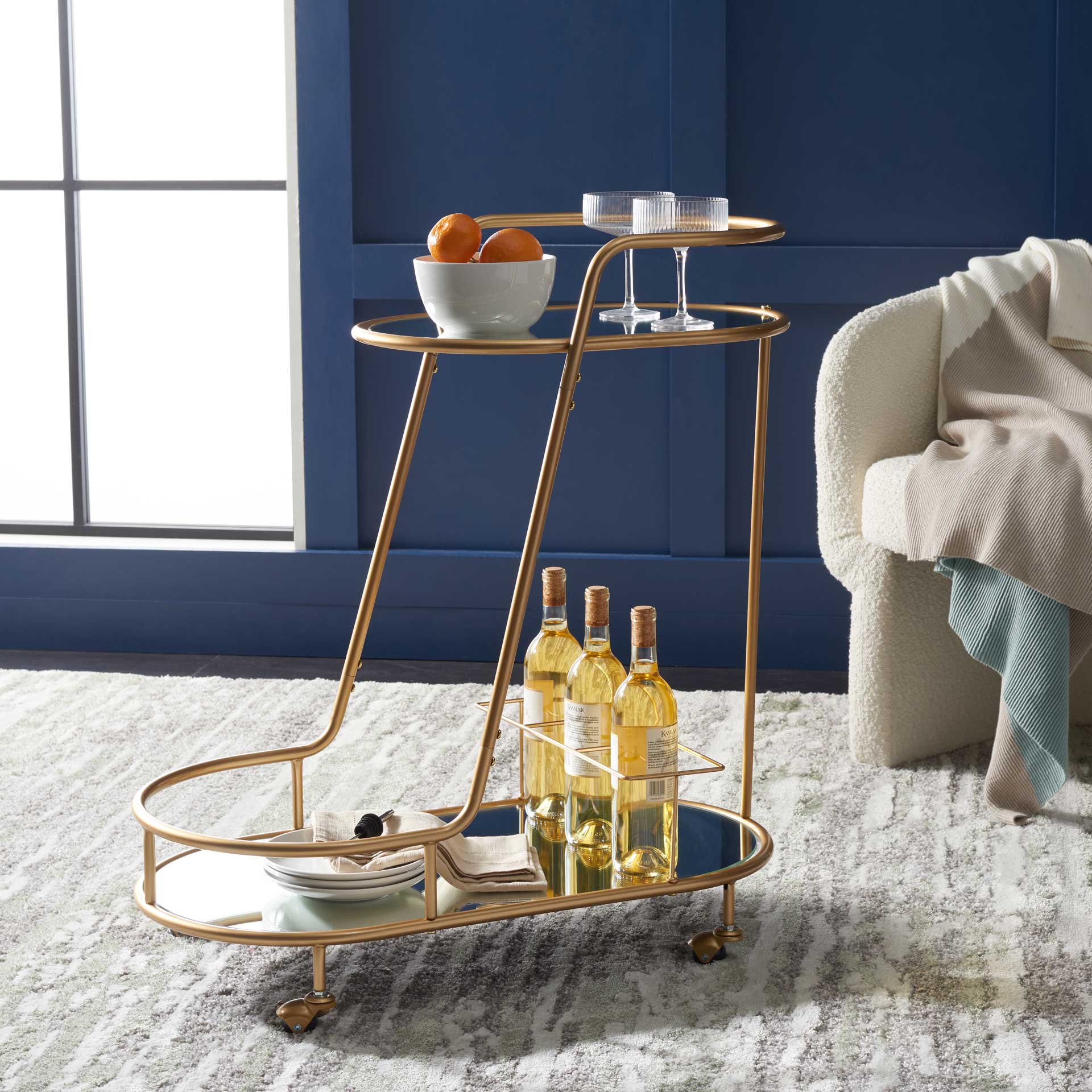 Midon 2 Tier Oval Bar Cart Gold/Mirrored - Image 7