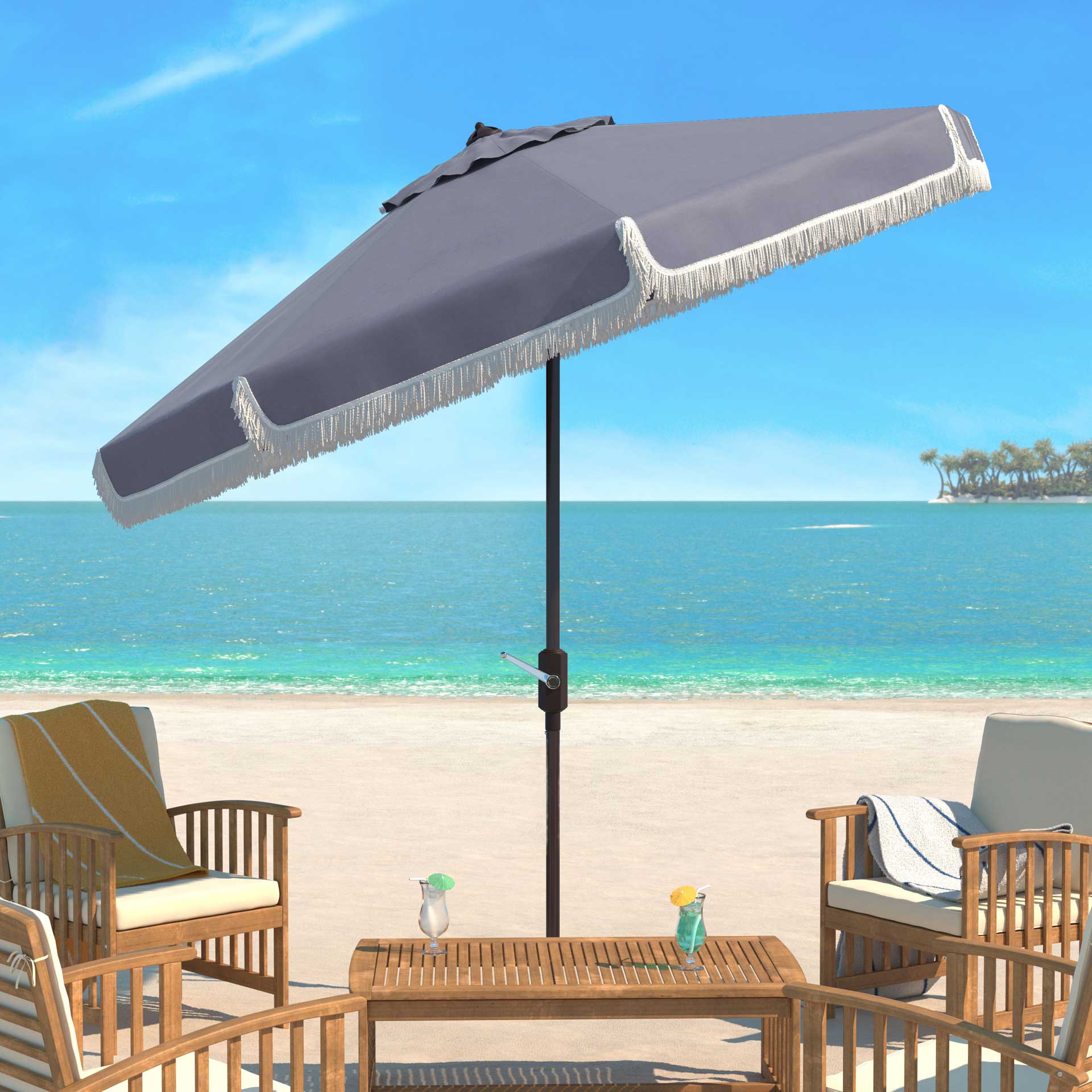 Mika Outdoor Push Button Tilt Umbrella Gray/White - Image 4