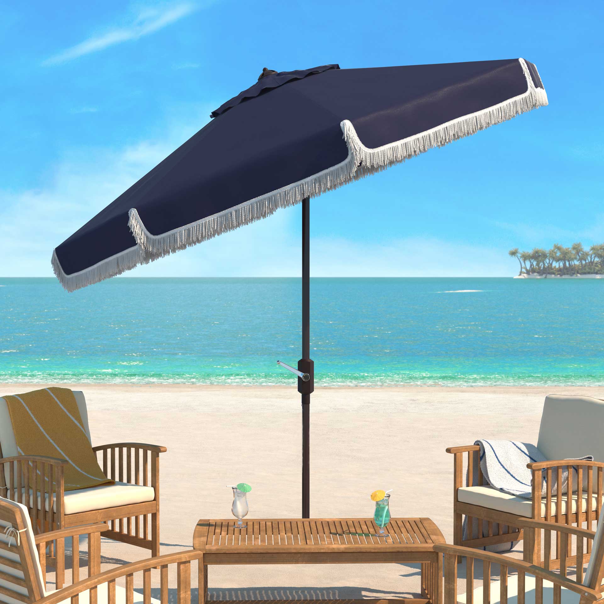 Mika Outdoor Push Button Tilt Umbrella Navy/White - Image 4