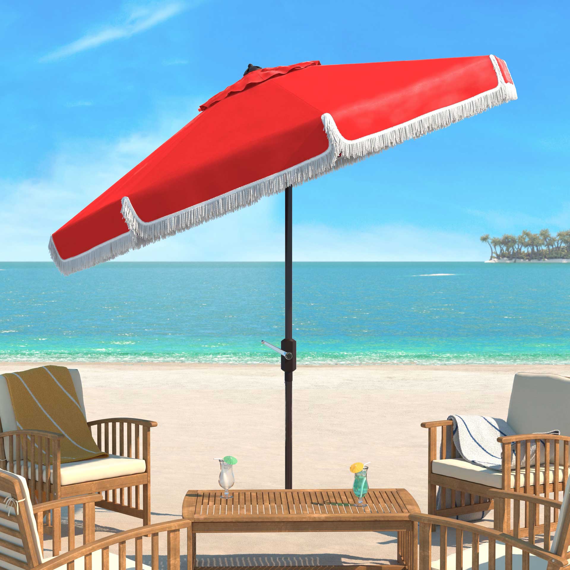 Mika Outdoor Push Button Tilt Umbrella Red/White - Image 4