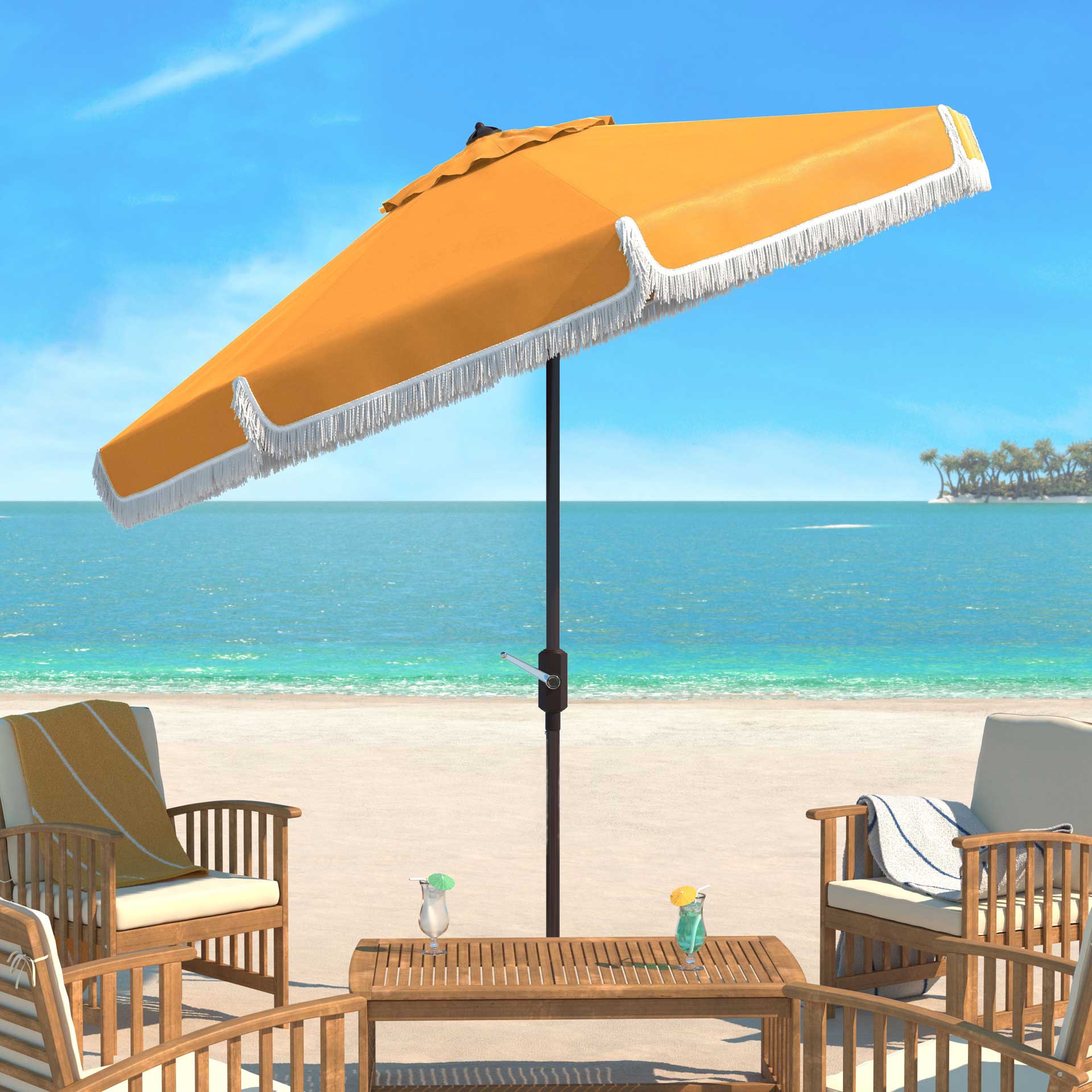 Mika Outdoor Push Button Tilt Umbrella Yellow/White - Image 4