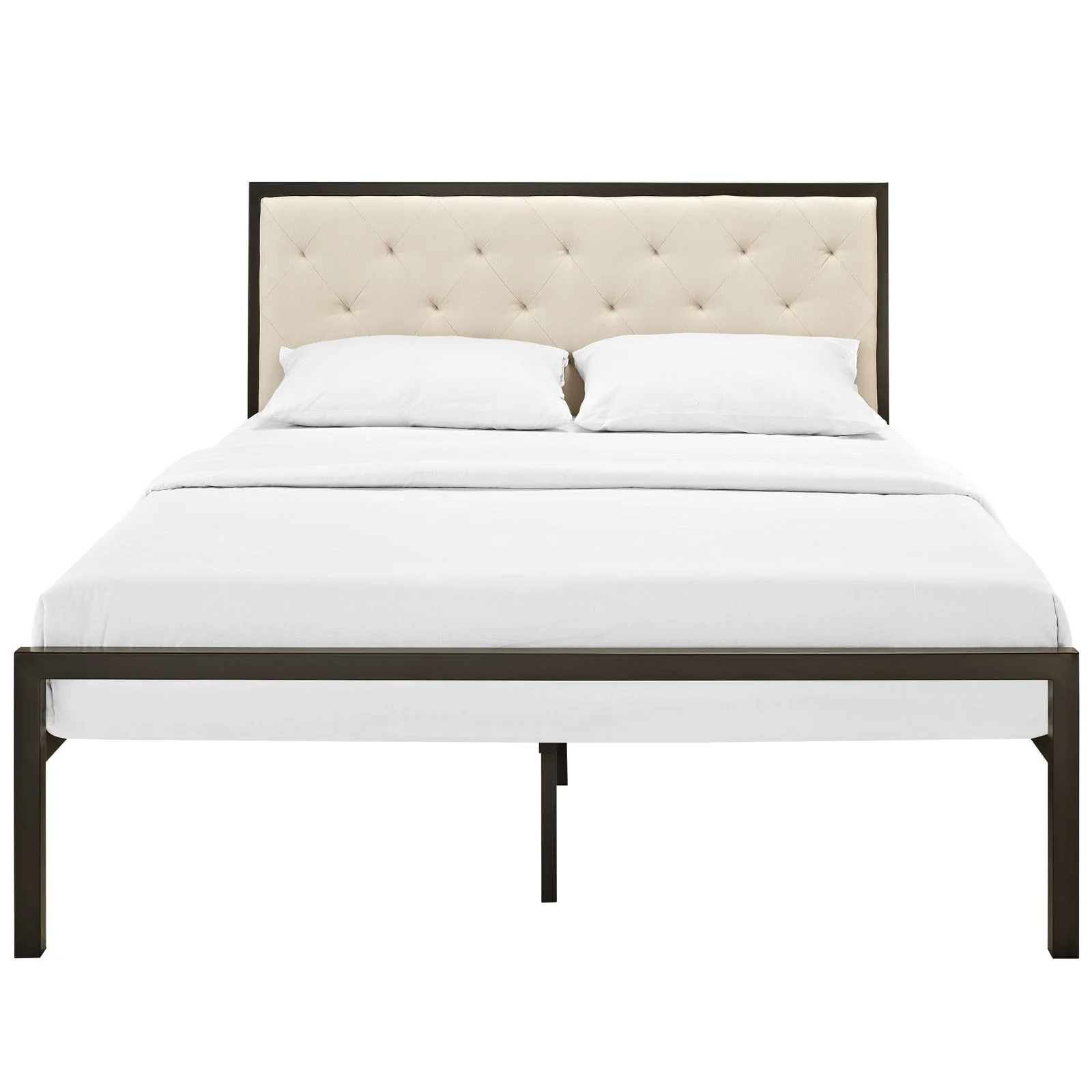 Miles Fabric Platform Bed Brown Beige - Image 3