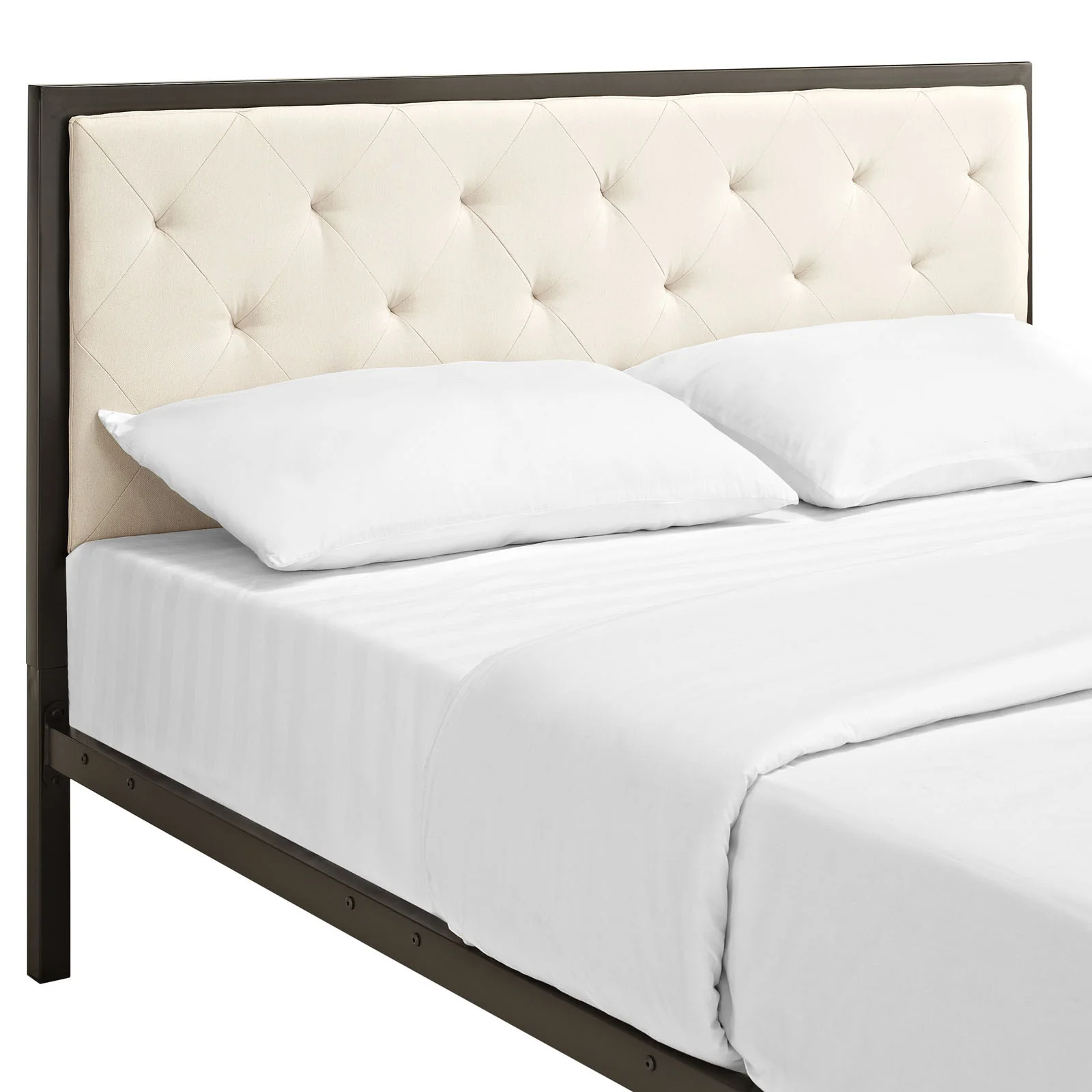 Miles Fabric Platform Bed Brown Beige - Image 4