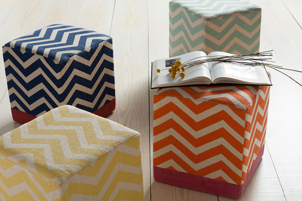 Millie Chevron Yellow Cube Pouf - Image 2