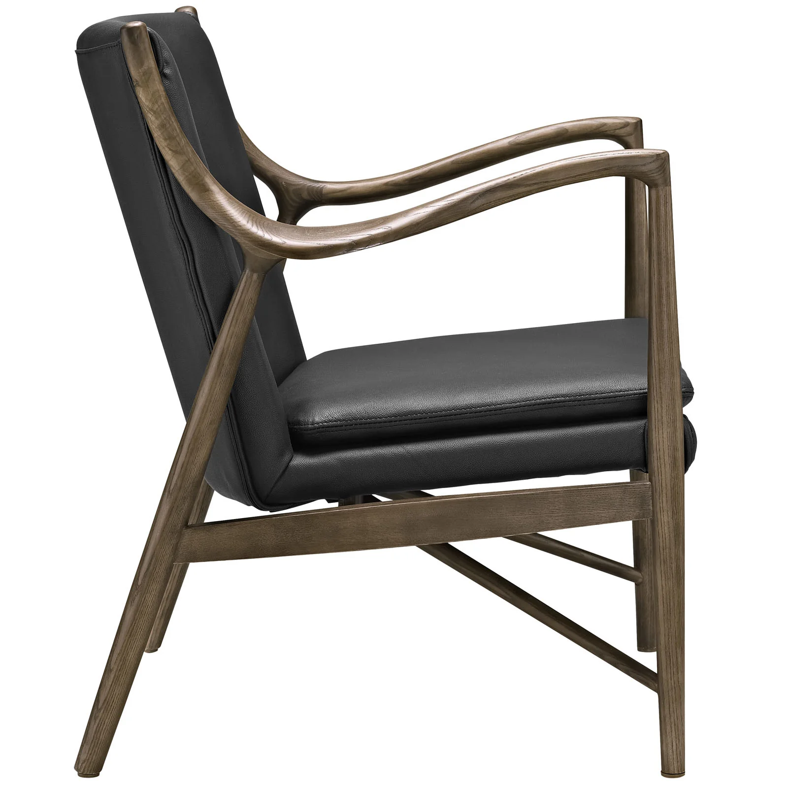 Minerva Leather Lounge Chair Walnut Black - Image 2