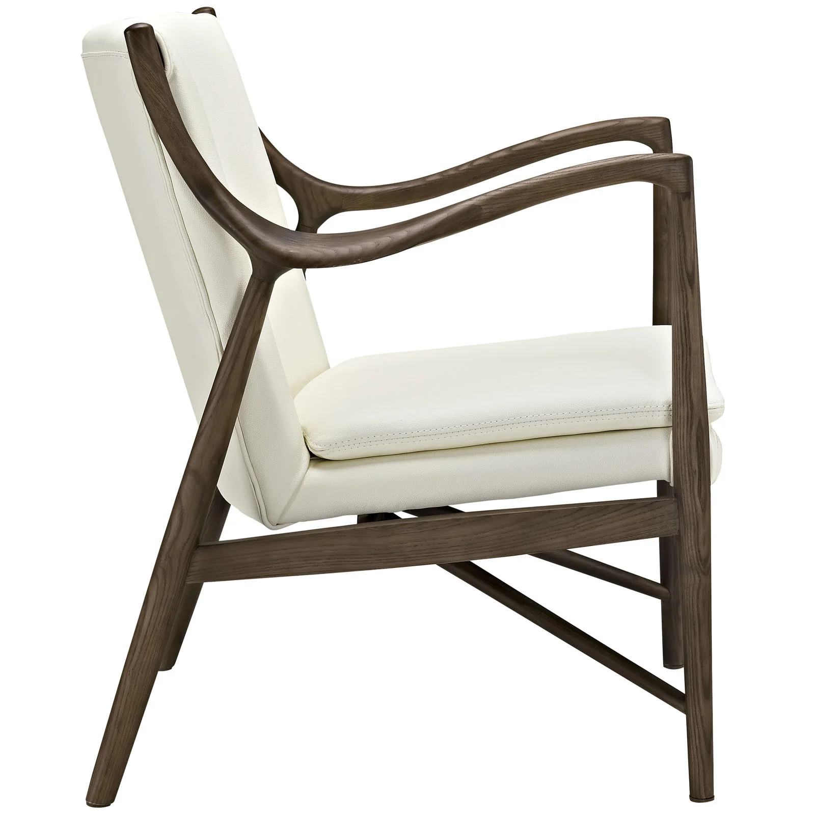 Minerva Leather Lounge Chair Walnut Cream - Image 2