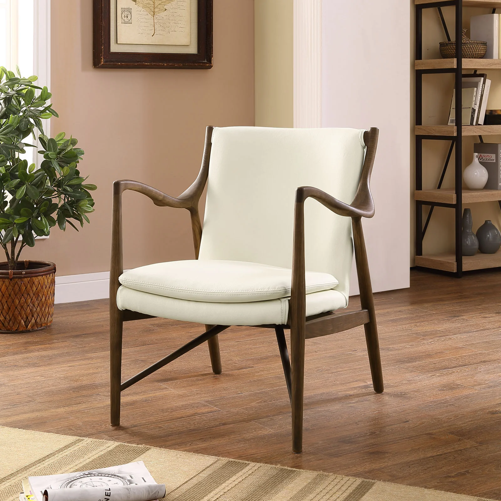 Minerva Leather Lounge Chair Walnut Cream - Image 4