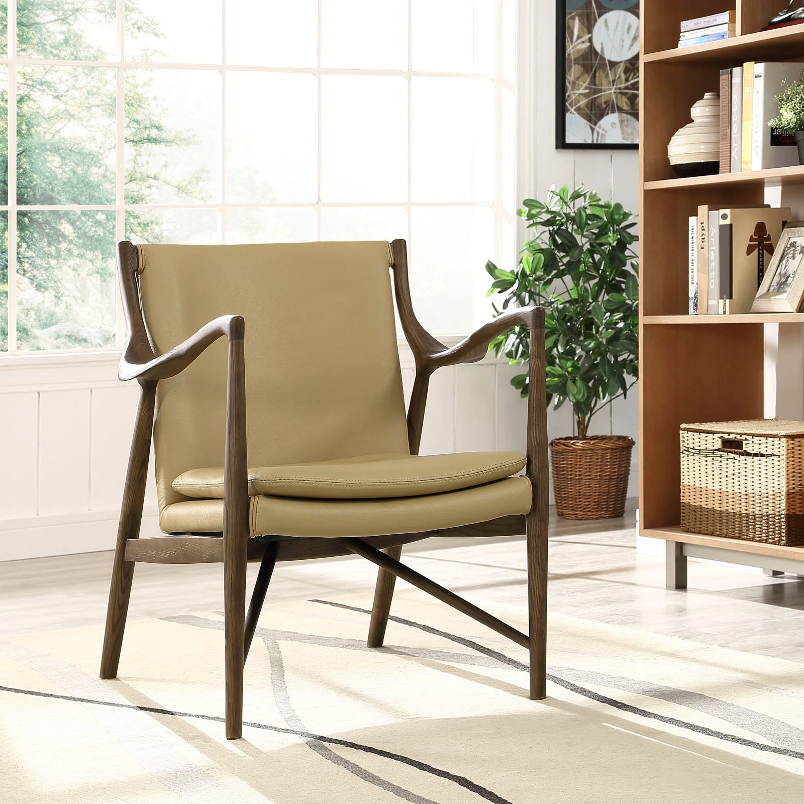 Minerva Leather Lounge Chair Walnut Tan - Image 4