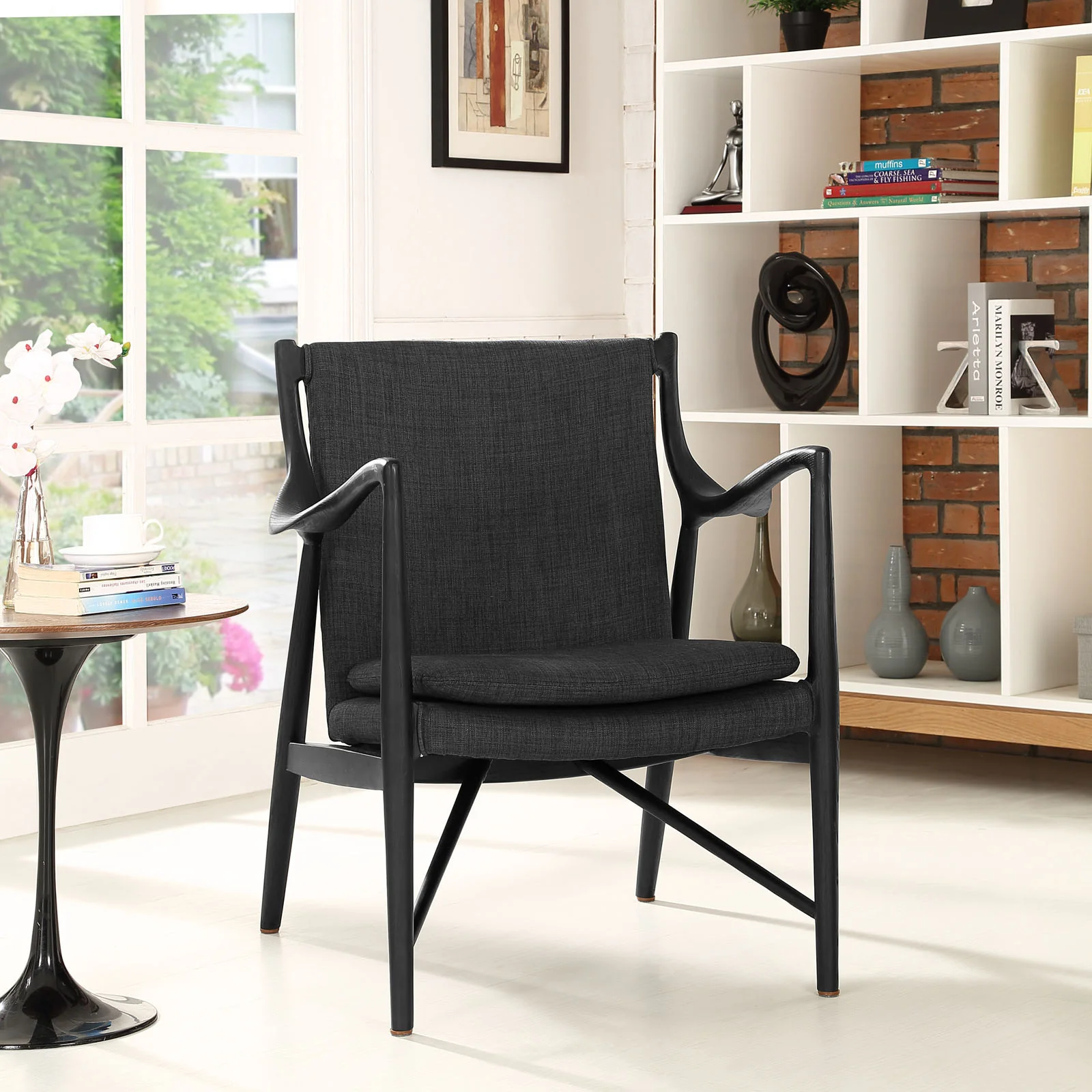 Minerva Upholstered Lounge Chair Black Gray - Image 4
