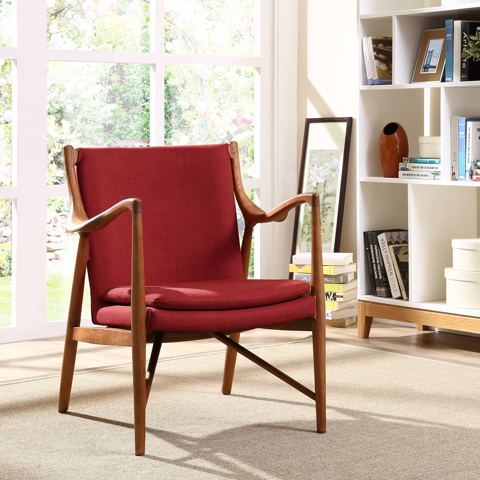 Minerva Upholstered Lounge Chair Maple Red - Image 4