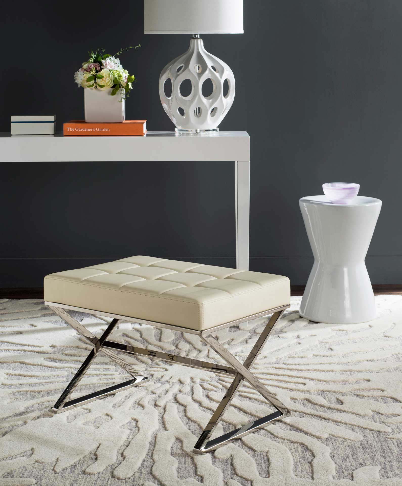 Mingle Ottoman Creme/Chrome - Image 4