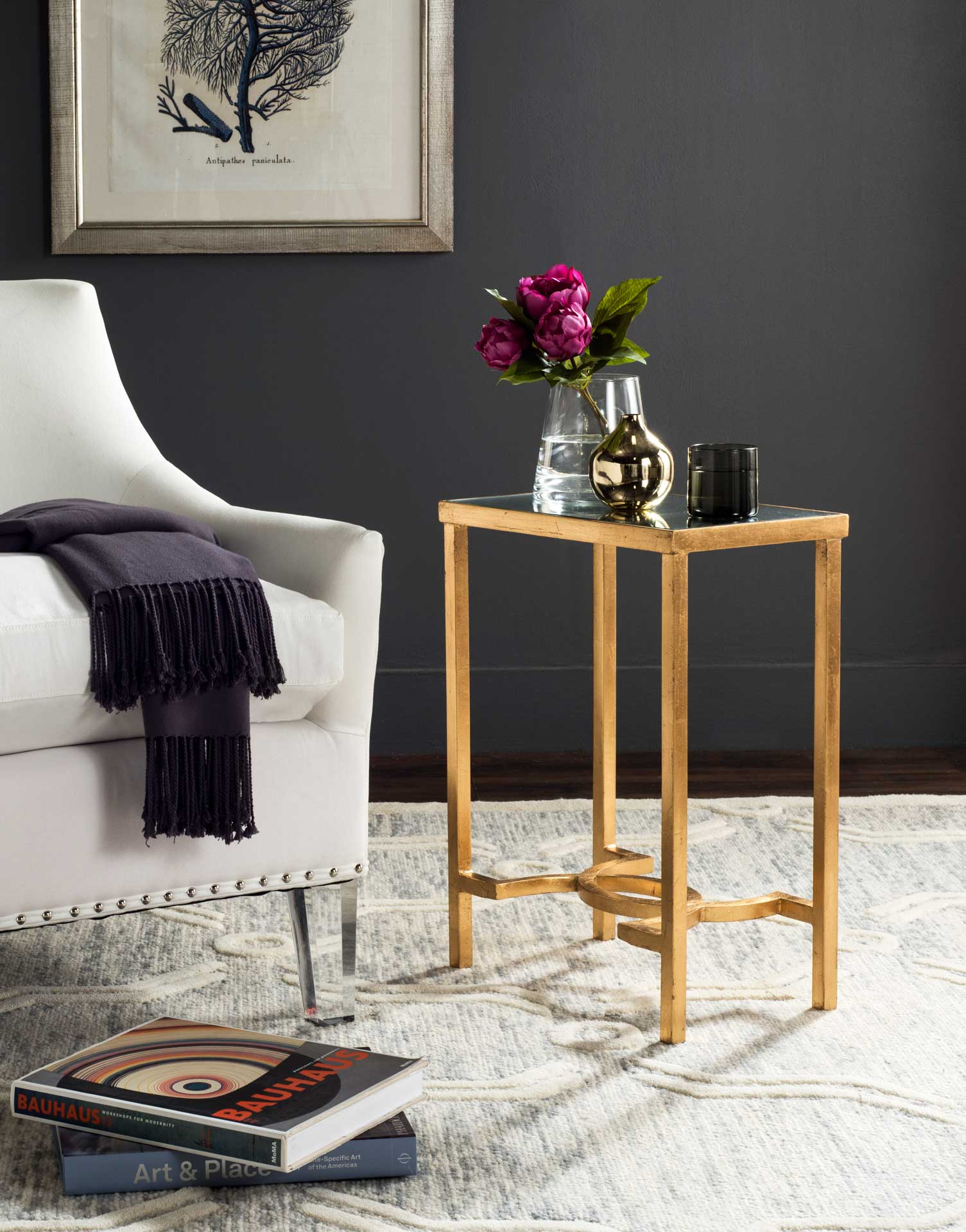 Misha Mirror Top Gold Leaf End Table Antique Gold - Image 6