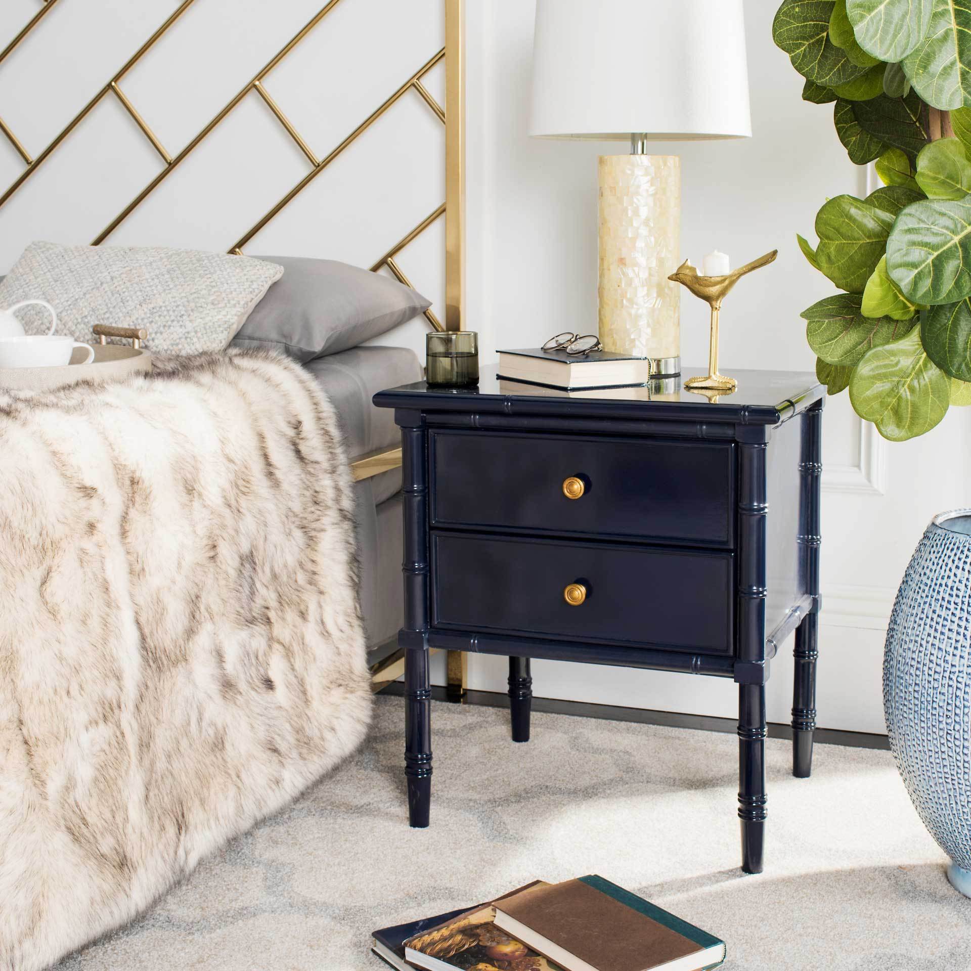Mitchell 2 Drawer Bamboo Nightstand Navy - Image 6