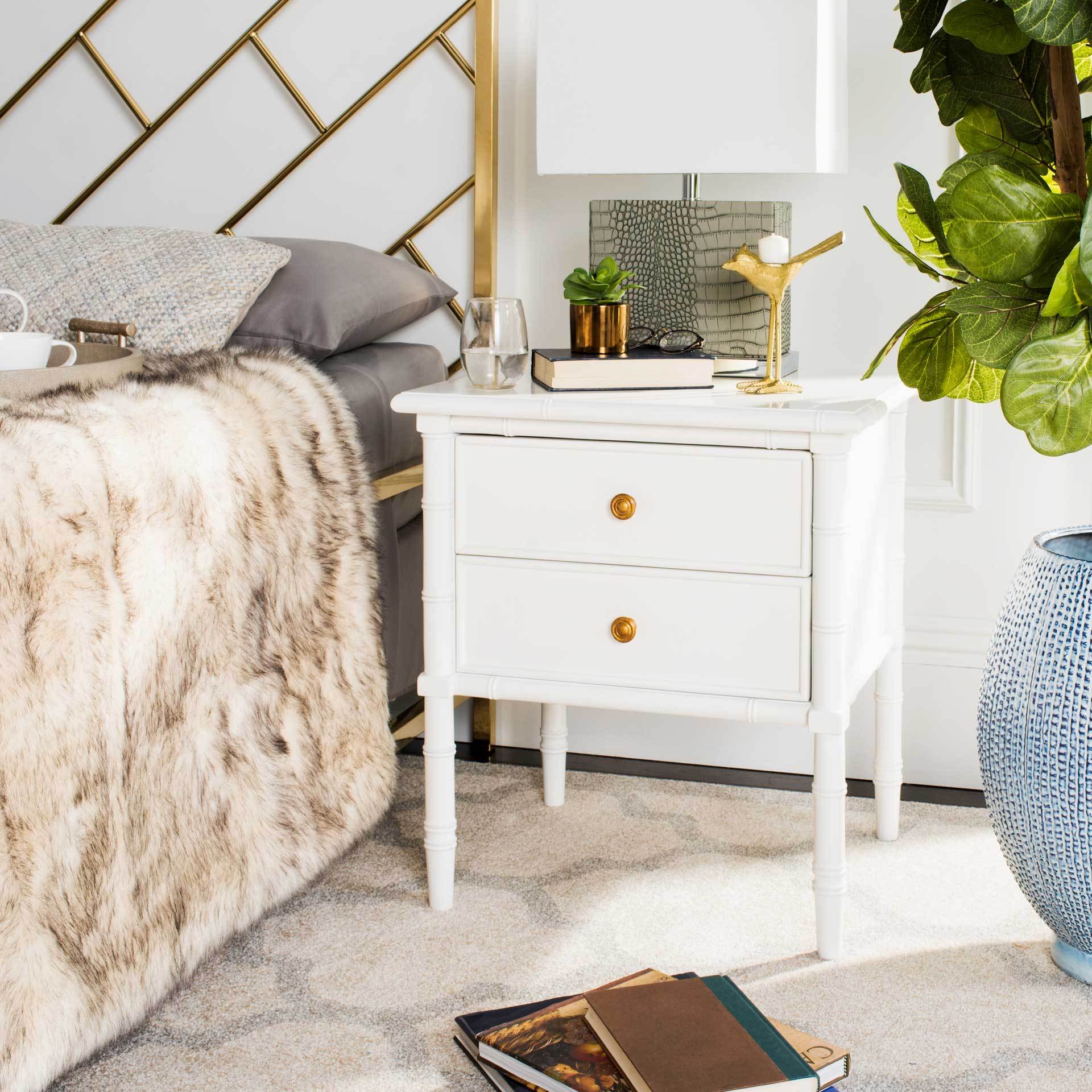 Mitchell 2 Drawer Bamboo Nightstand White - Image 6