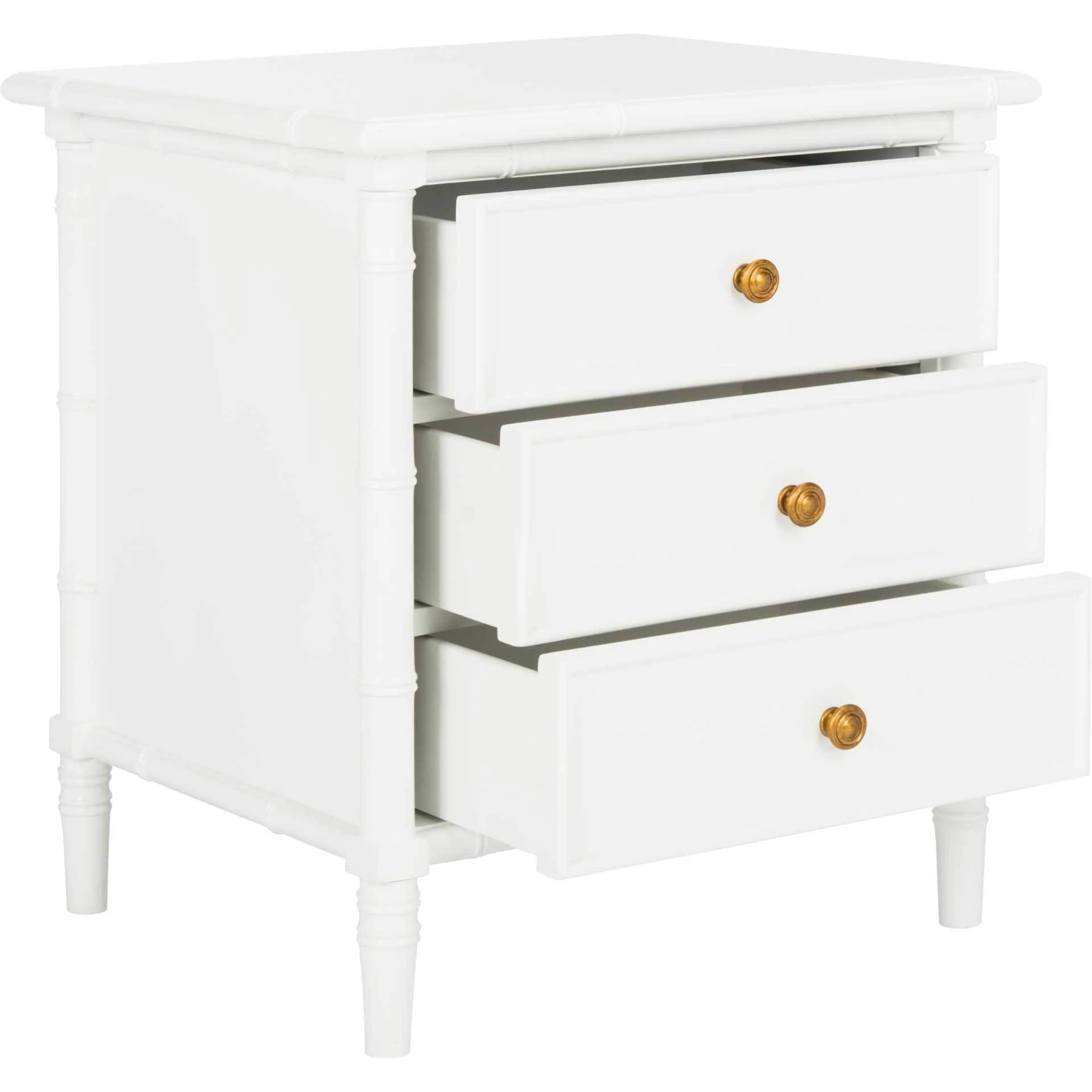 Mitchell 3 Drawer Bamboo Nightstand White - Image 2