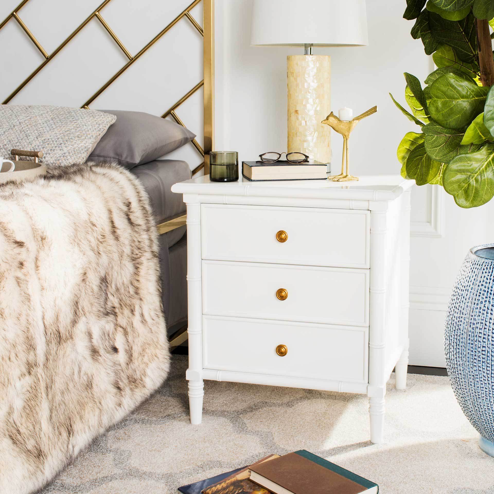 Mitchell 3 Drawer Bamboo Nightstand White - Image 6