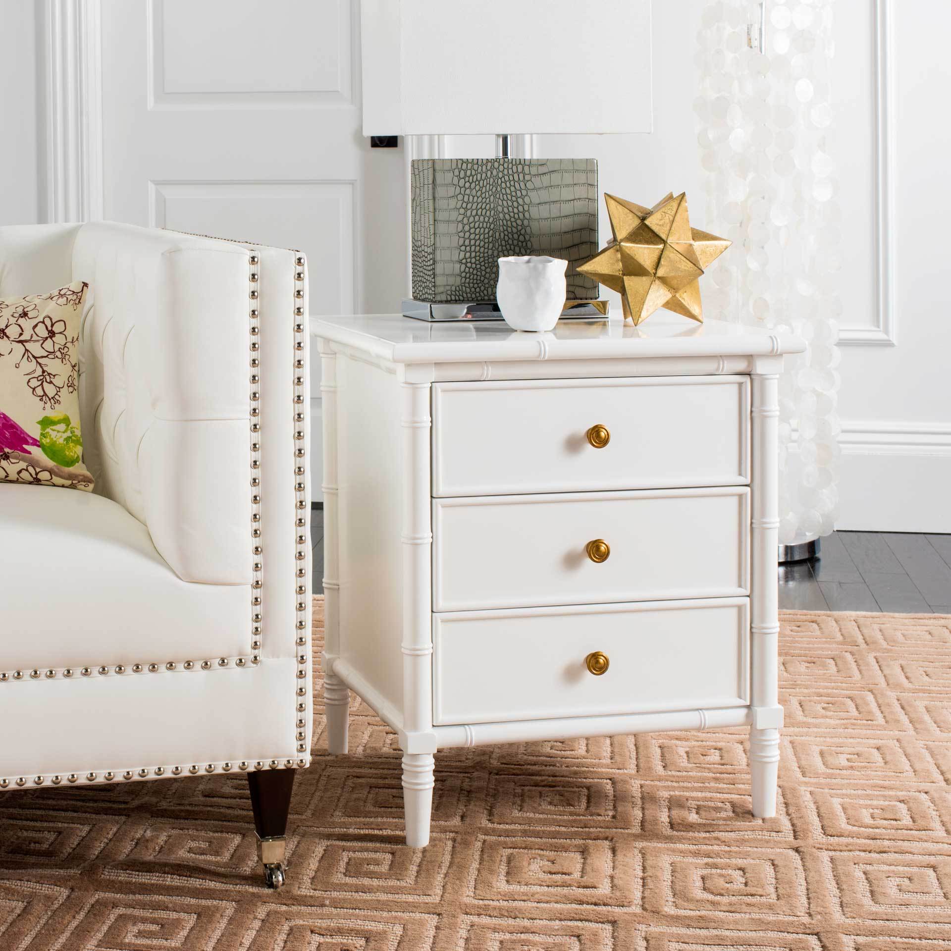 Mitchell 3 Drawer Bamboo Nightstand White - Image 7