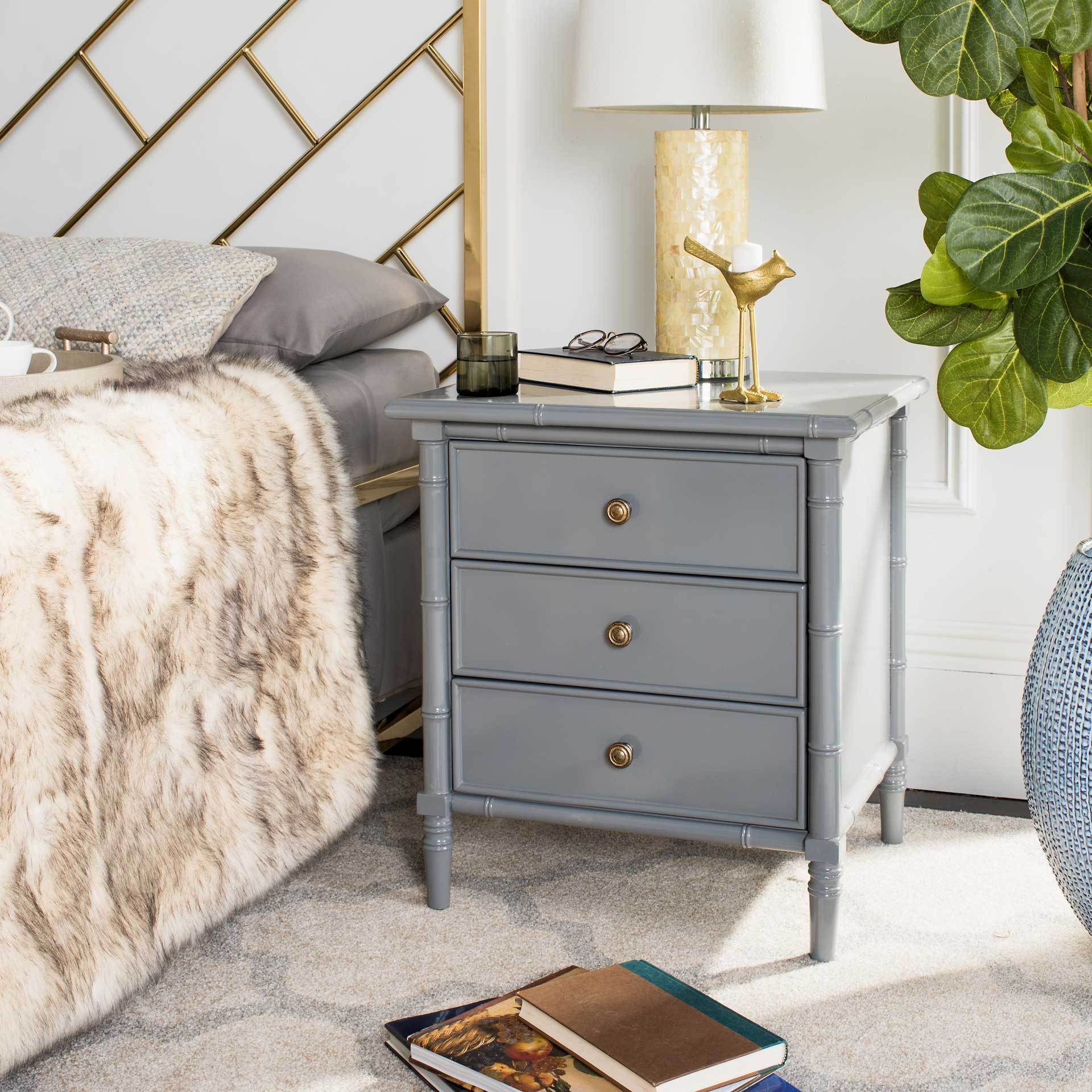 Mitchell Coastal 3 Drawer Bamboo Nightstand Gray - Image 6