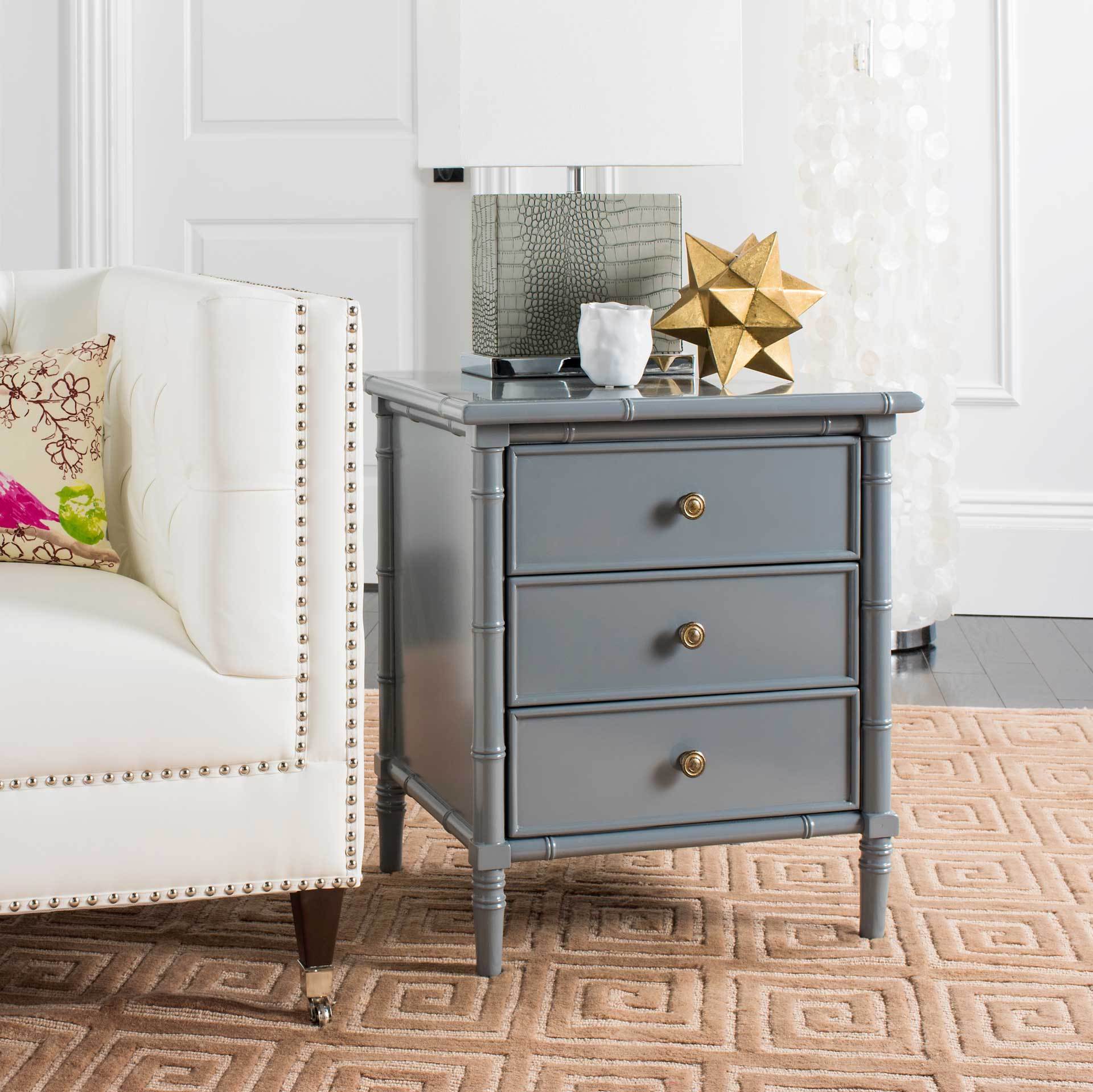 Mitchell Coastal 3 Drawer Bamboo Nightstand Gray - Image 7